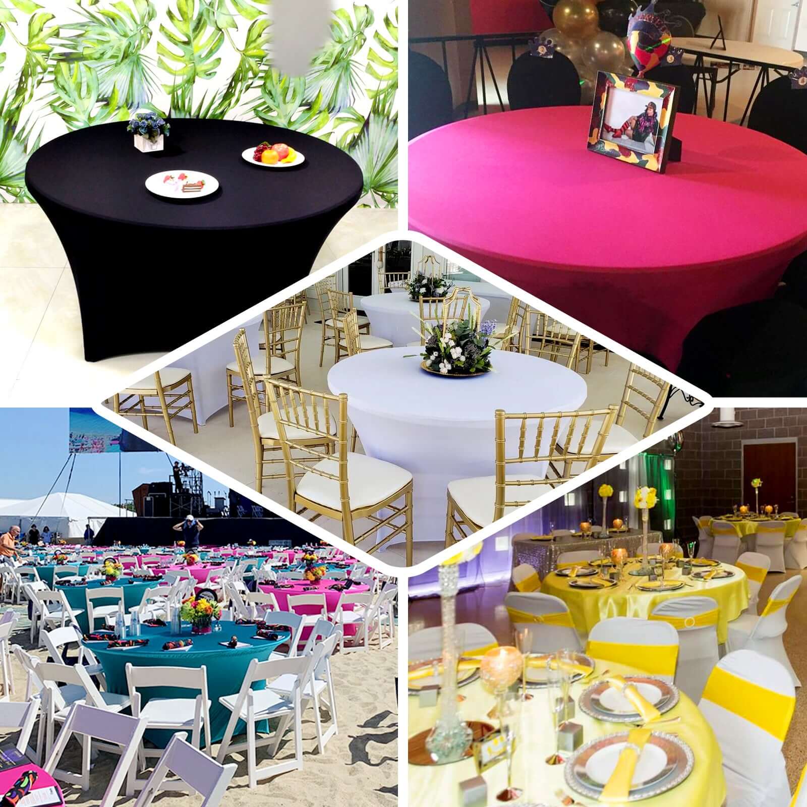 Gold Stretch Spandex 5ft Round Tablecloth - Durable for Events, Great Value!