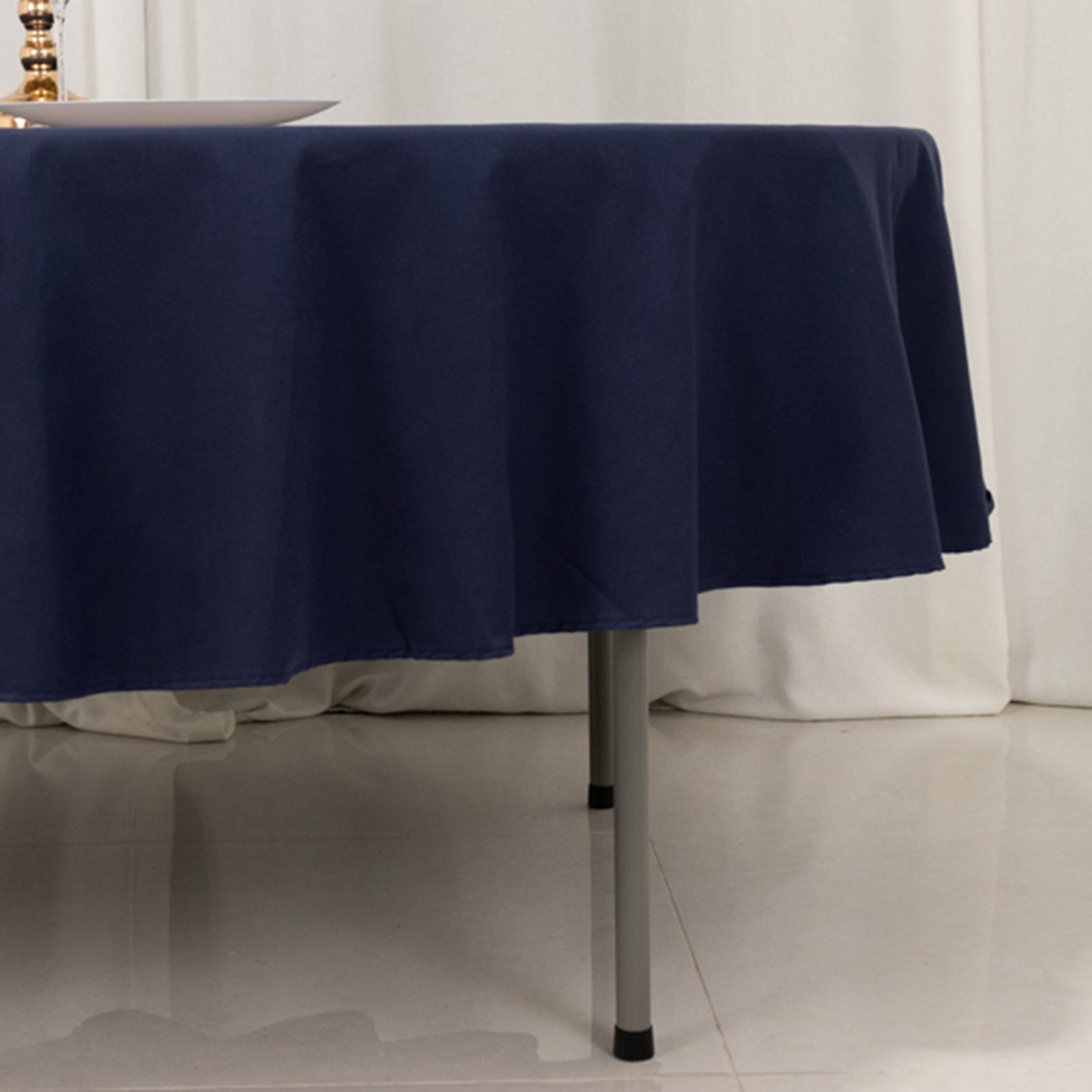 Wrinkle-Resistant Navy Blue 90" Cotton Blend Round Tablecloth