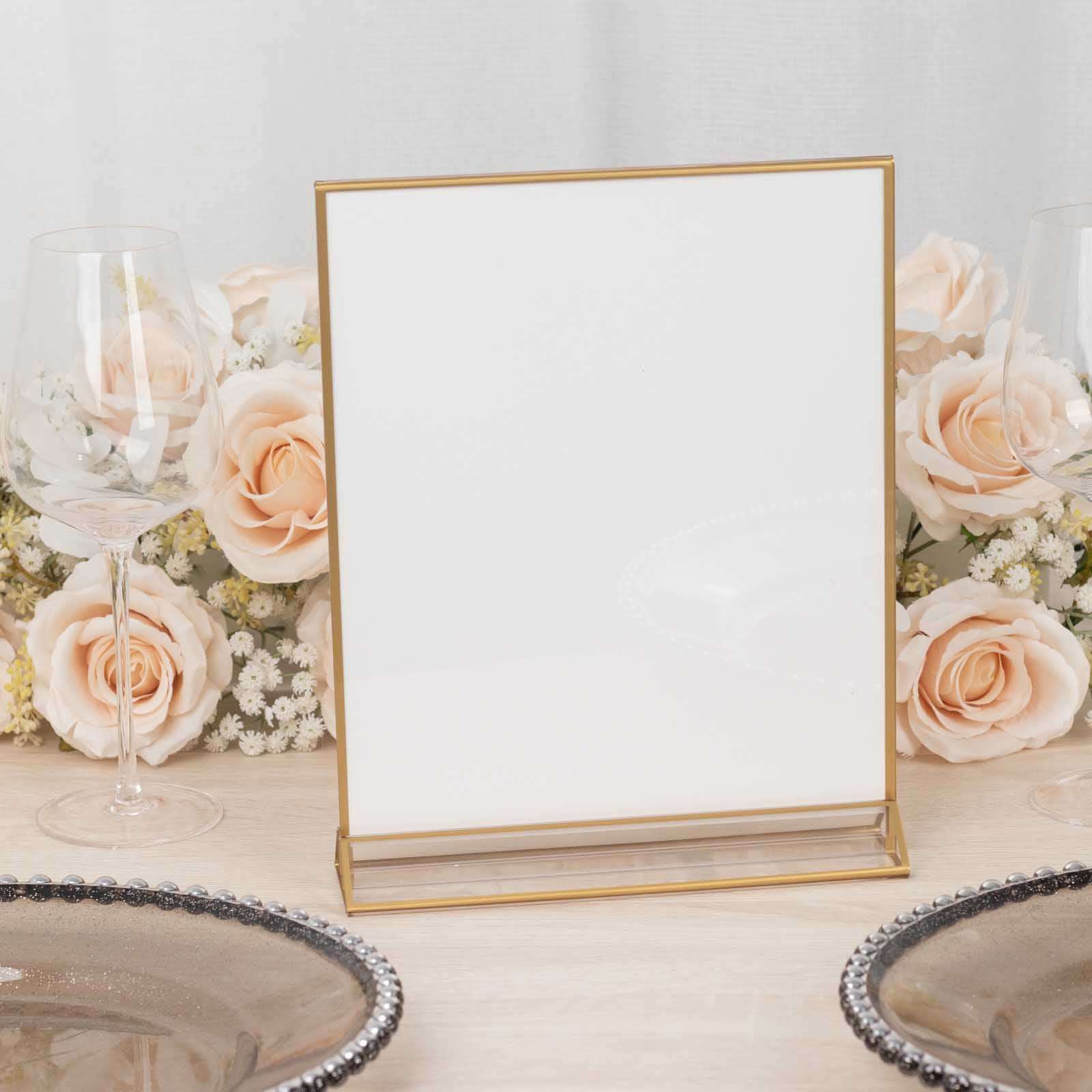 6-Pack Gold Acrylic Rectangular Sign Holders: Double-Sided Clear Display with White Cardboard, Ideal for Banquets 9x11