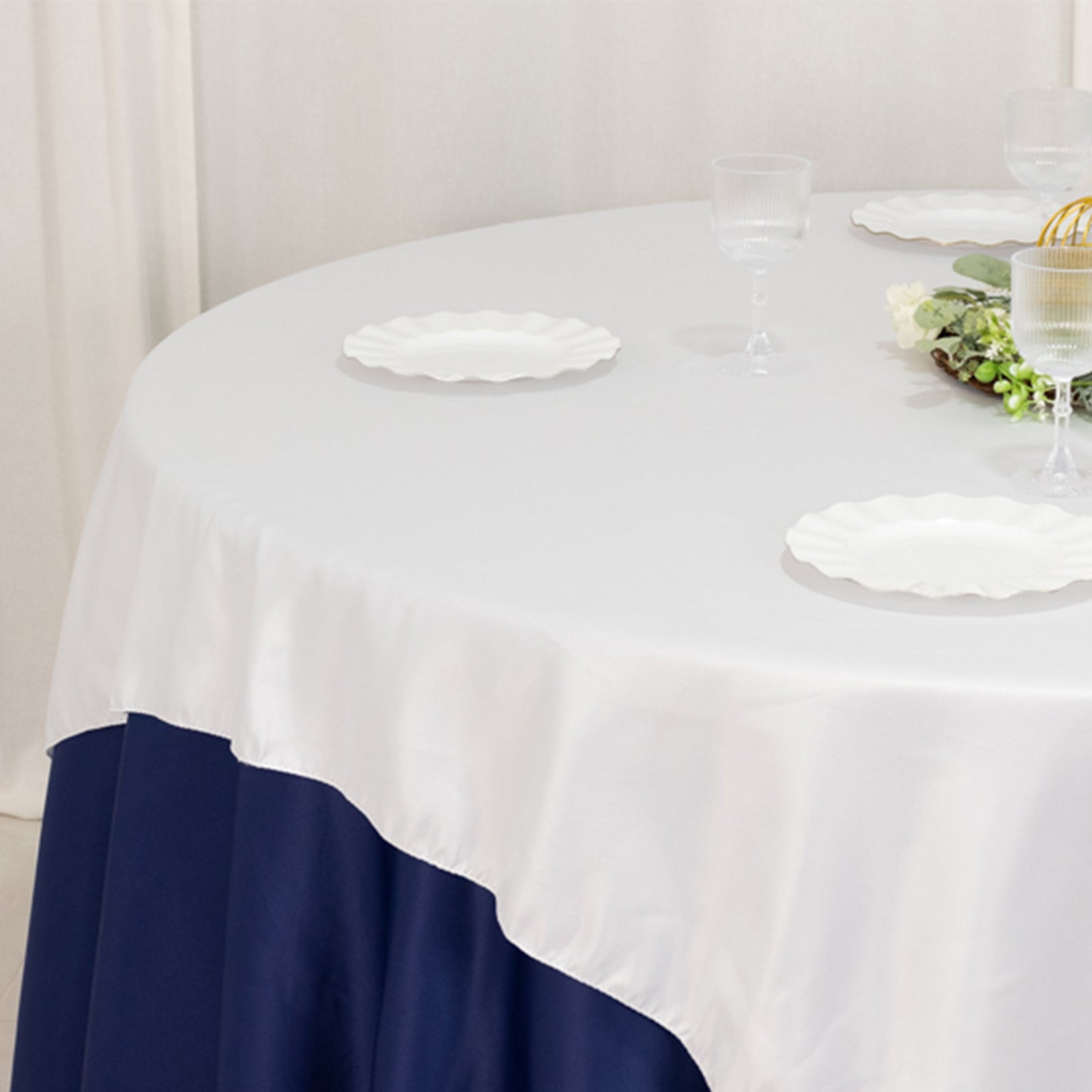 Luxury White Lamour Satin 72x72 Square Table Overlay for Special Events