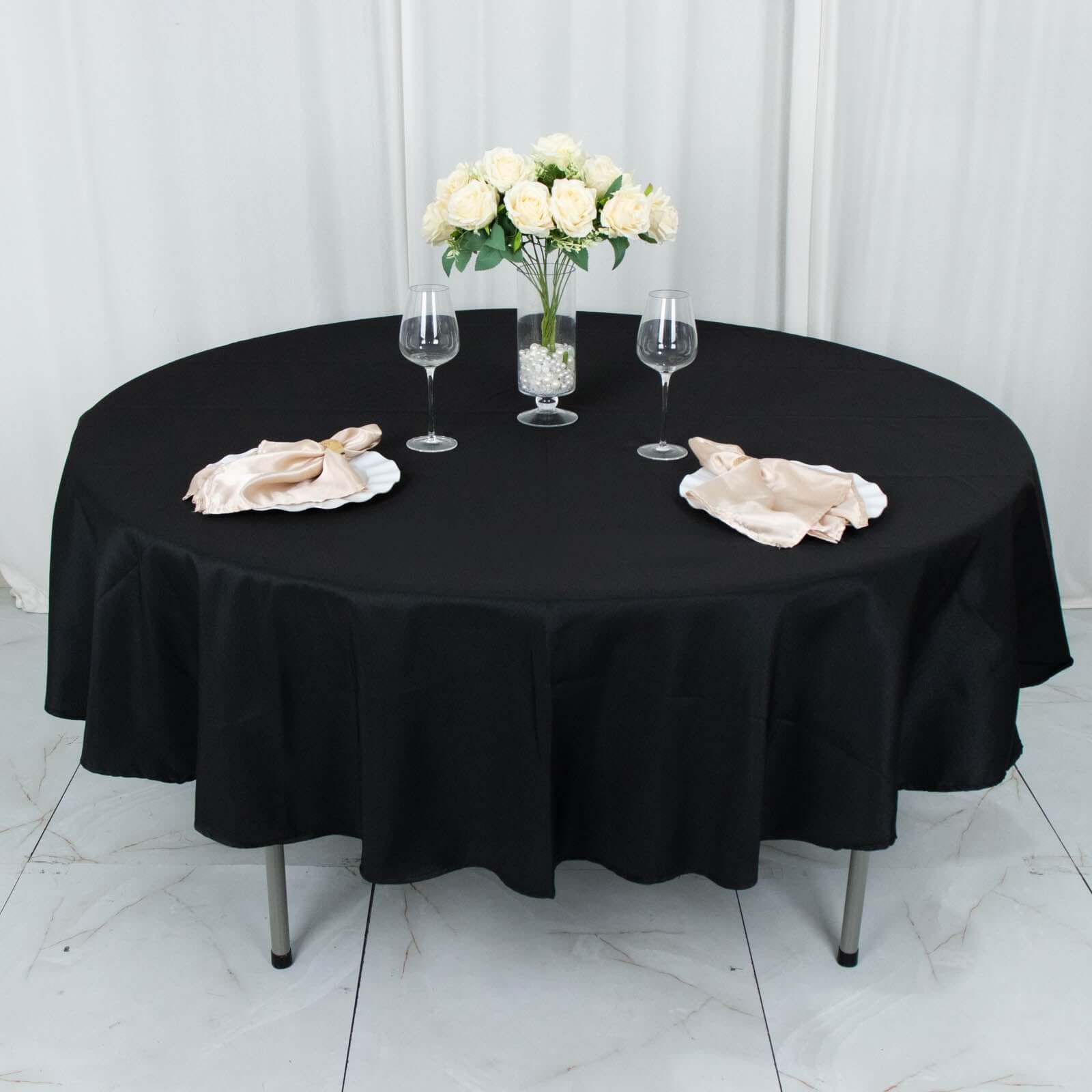 Premium 220GSM Black 90-Inch Round Polyester Tablecloth - Stain & Wrinkle-Resistant for Weddings & Events