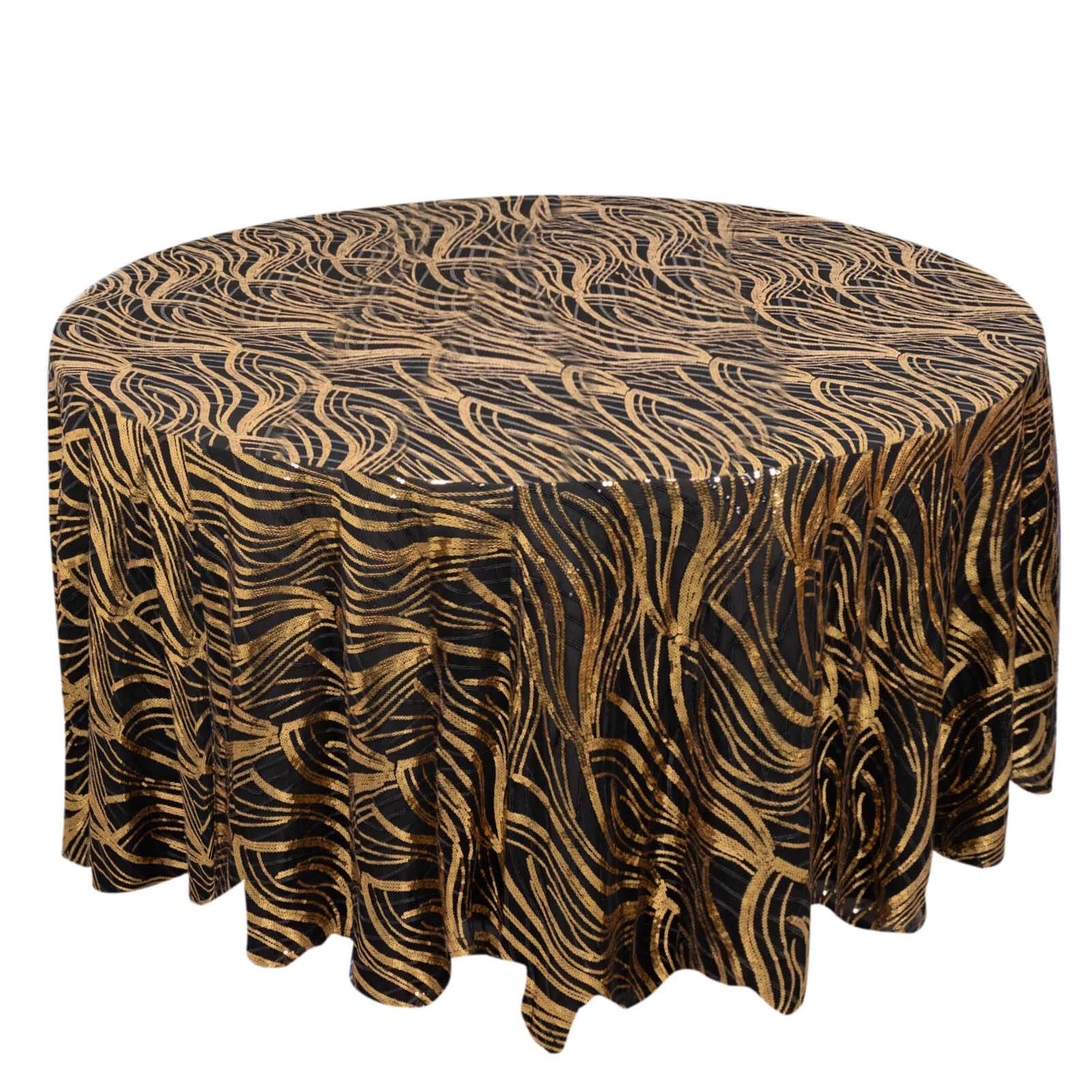 Sparkling Sequin Mesh 120-Inch Round Tablecloth in Black and Gold - Ideal for Events
