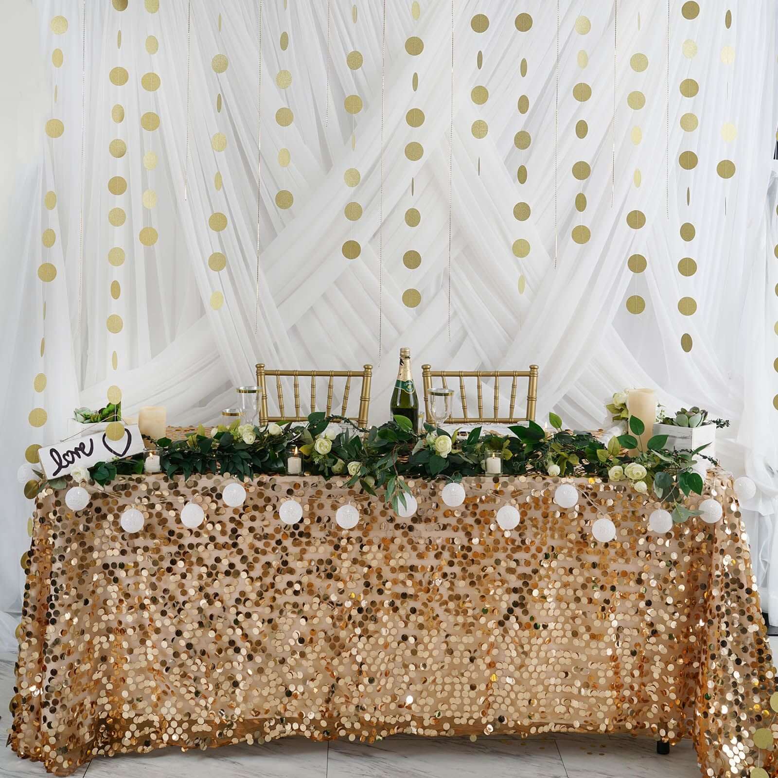Hot Sale! 3-Piece Set of 7.5ft Gold Glitter Circle Dot Party Paper Garland Banners for Hanging Backdrops
