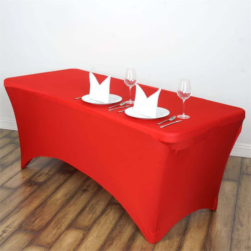 Red 6ft Stretch Spandex Rectangle Tablecloth - Durable & Form-Fitting