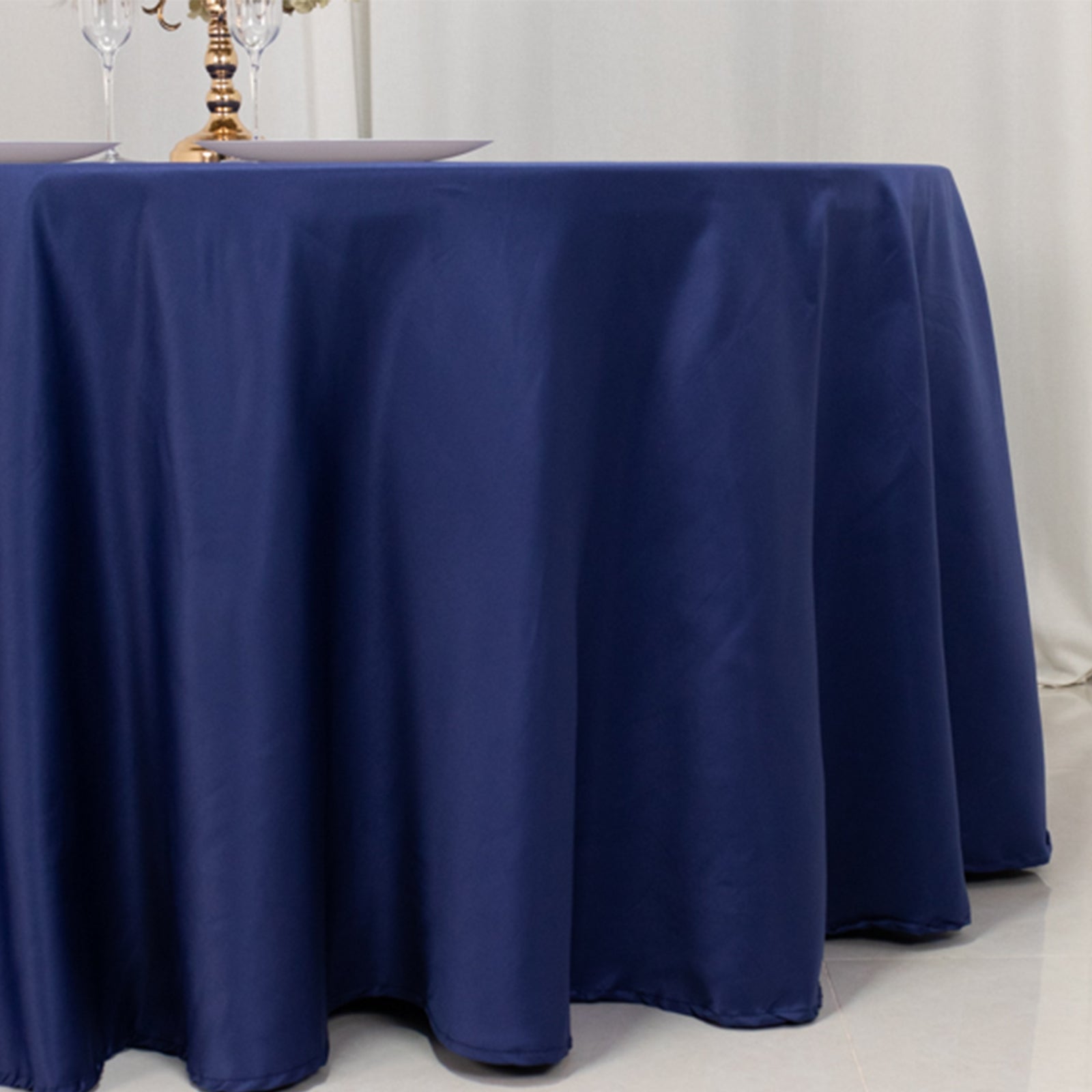 Navy Blue Lamour Satin 120" Round Tablecloth - Soft Sheen & Durable!