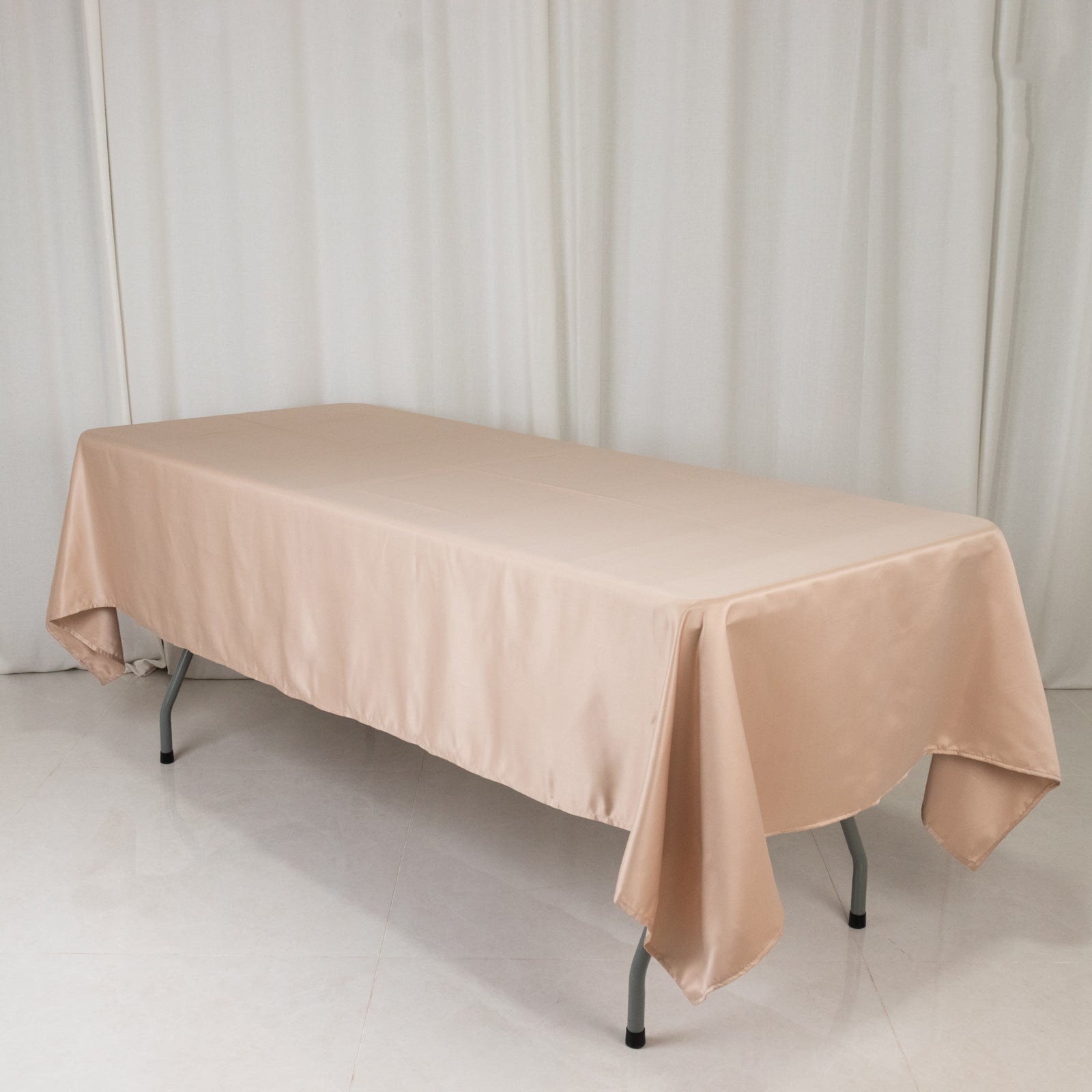 Luxurious Nude Lamour Satin Rectangle Tablecloth - 60x102, Durable & Silky Soft