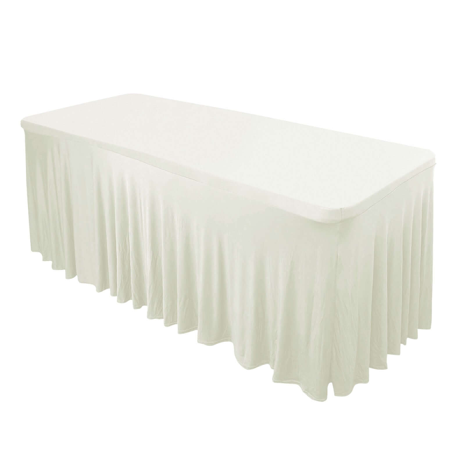 Spandex Rectangle 72x30 Table Skirt Ivory with Wavy Skirt-Like Effect Table Cover