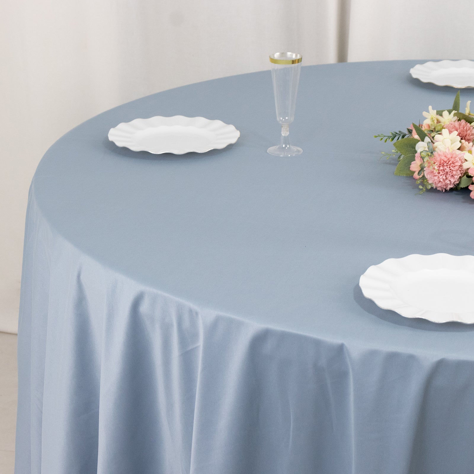 Exclusive Dusty Blue 108' Scuba Round Tablecloth - Wrinkle & Stain Free