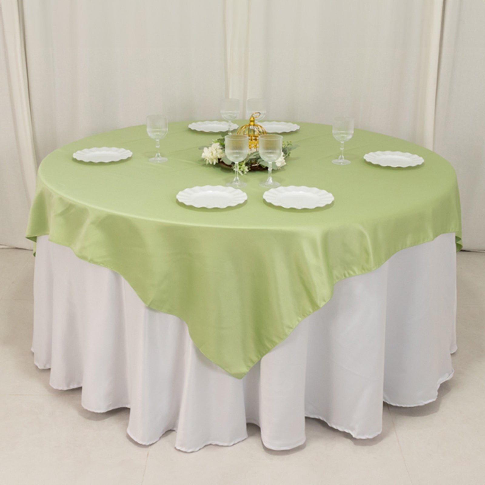Sage Green Lamour Satin 72x72 Square Table Overlay with Smooth Finish