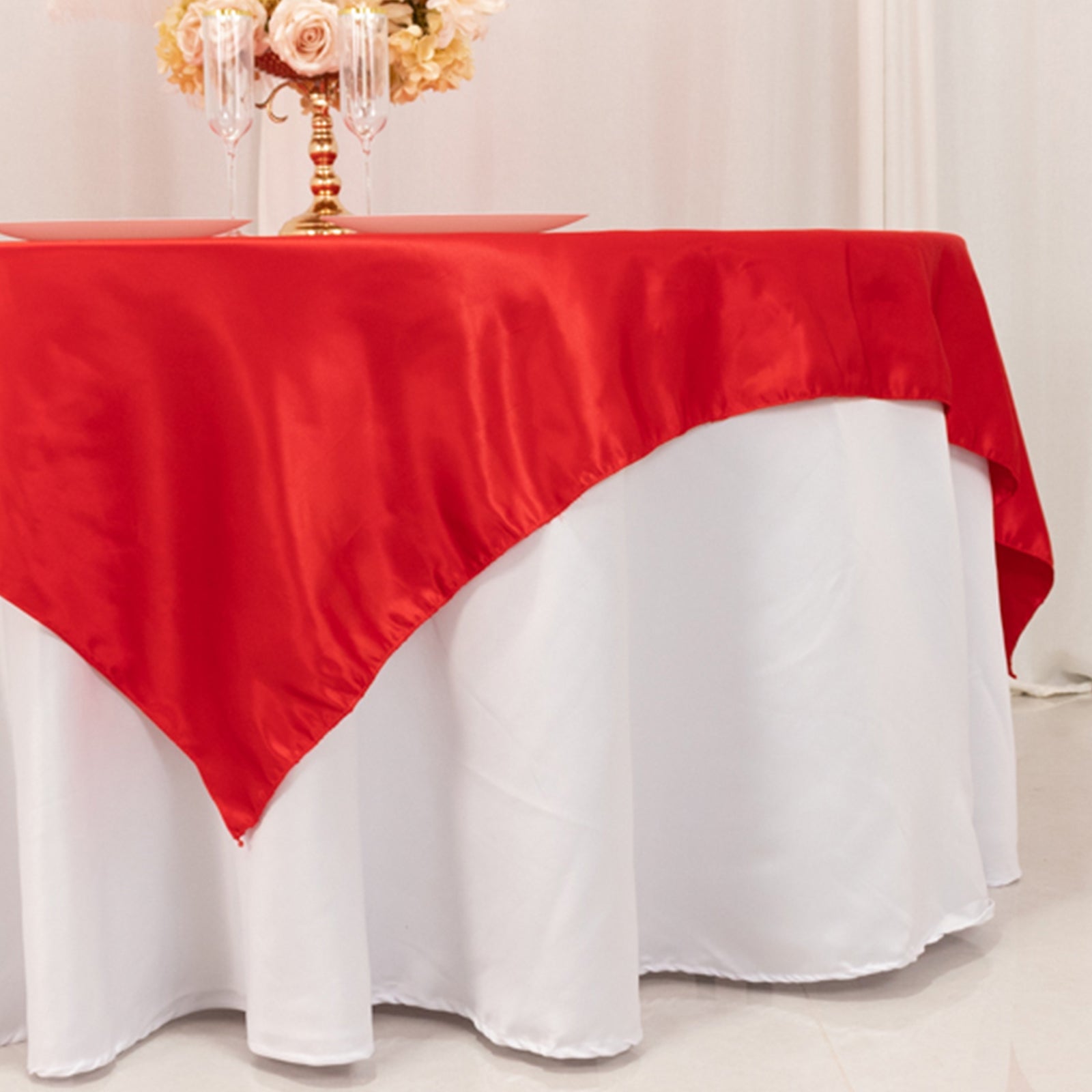 Hot Sale! Red Lamour Satin Square Table Overlay 72x72 for Various Events