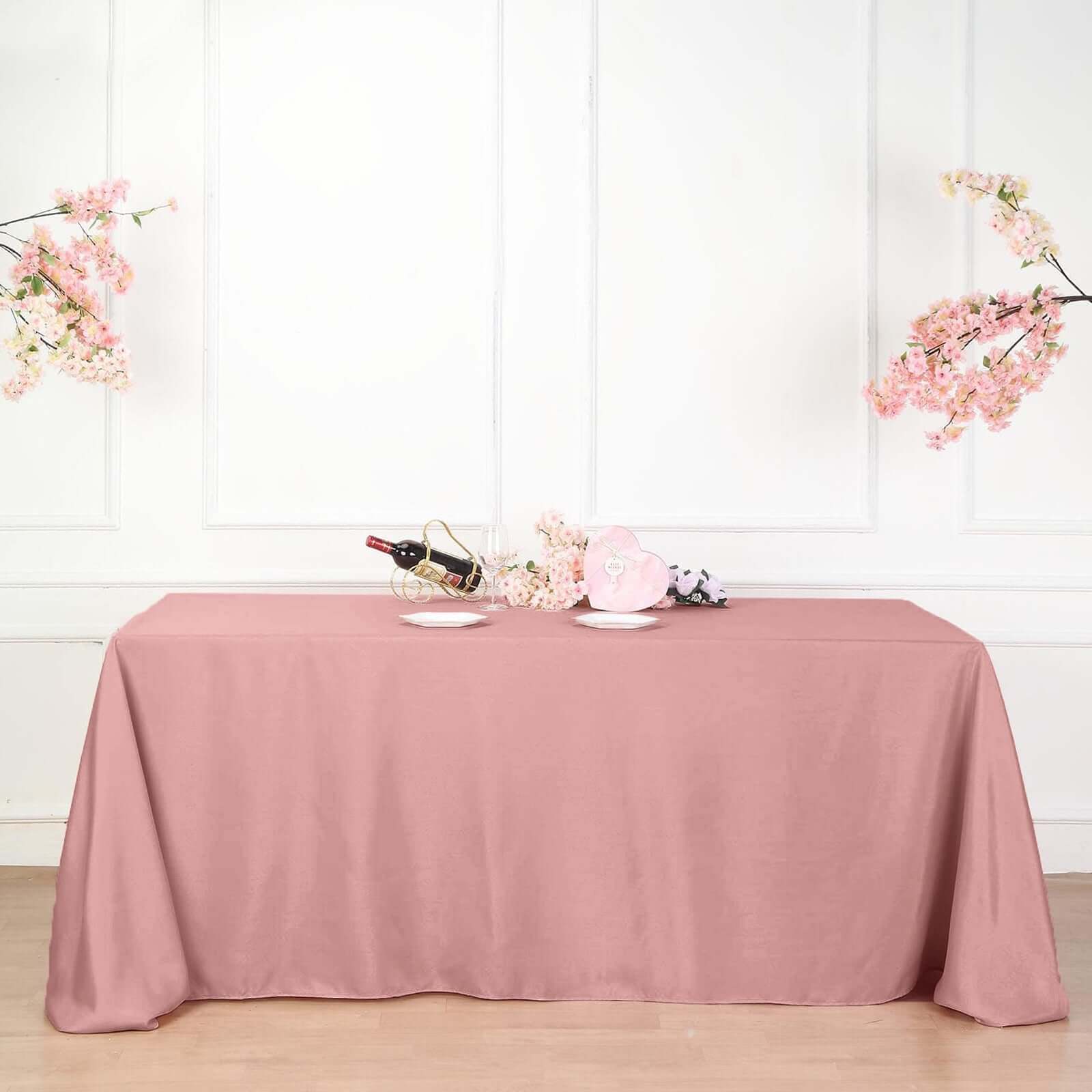 Seamless Wrinkle-Resistant Dusty Rose Polyester 90x132 Rectangle Table Cover