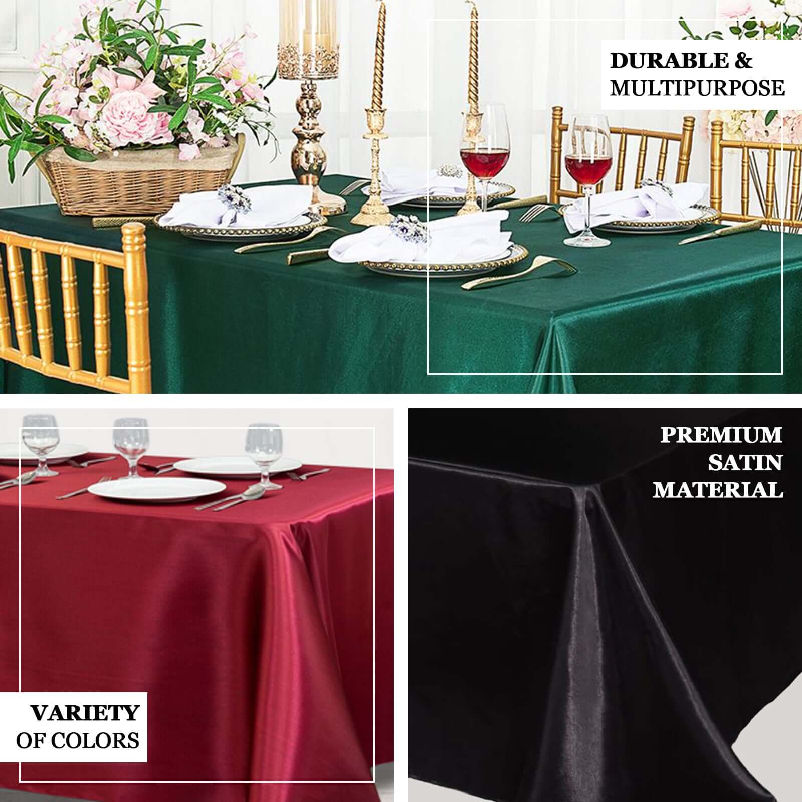 Hot Deal! Red Seamless Satin Rectangular Tablecloth, 90x156 Inches