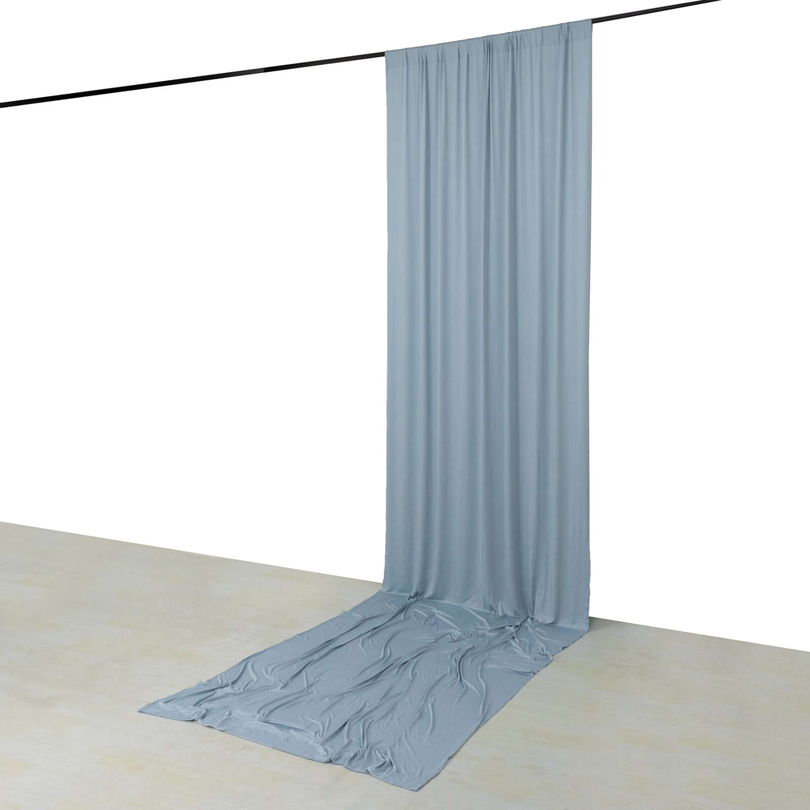 Wrinkle-Free Dusty Blue 4-Way Stretch Spandex Event Curtain with Rod Pockets - 5ft x 16ft