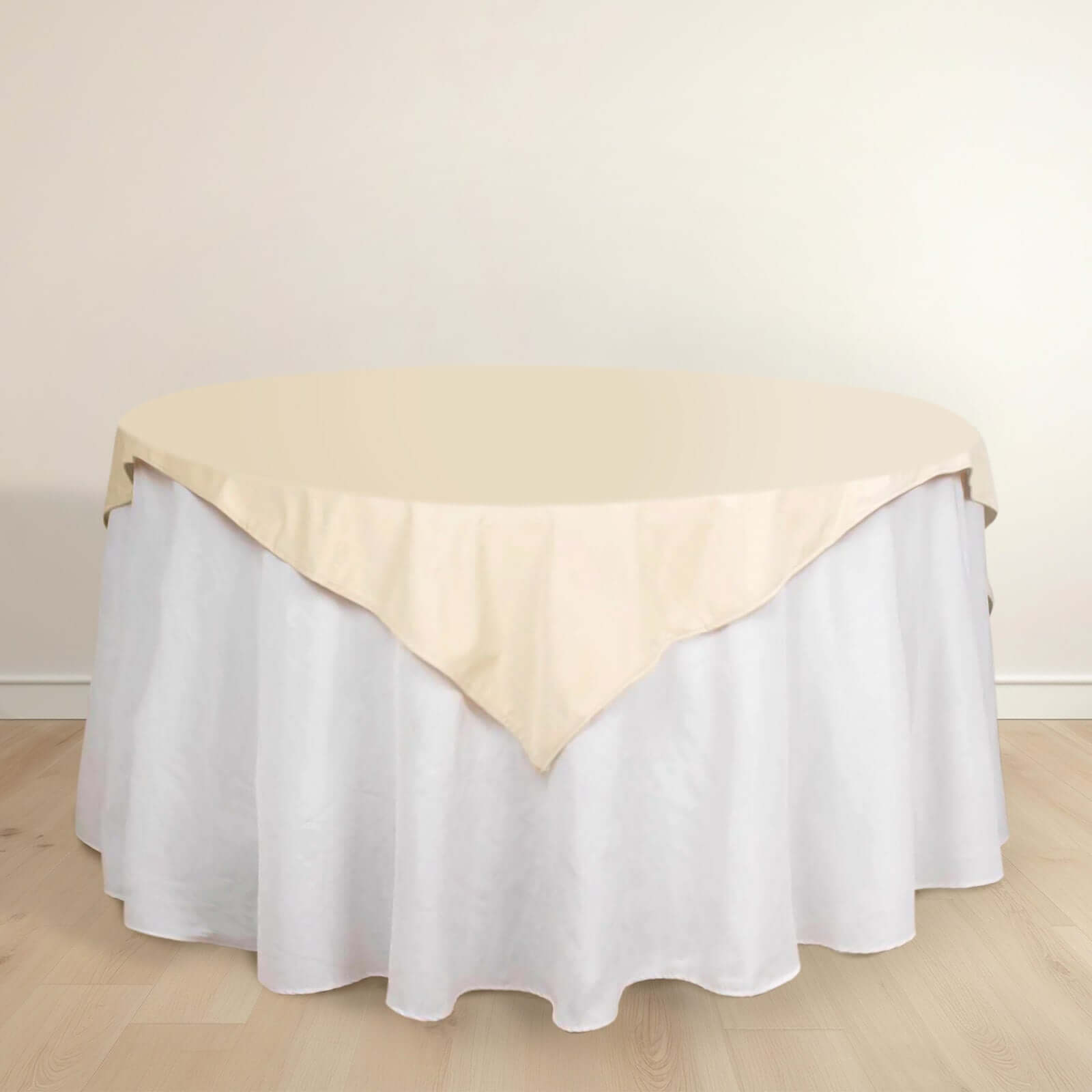 Premium Beige 54x54 Square Scuba Table Overlay - Wrinkle-Free & Stain-Resistant Table Cover