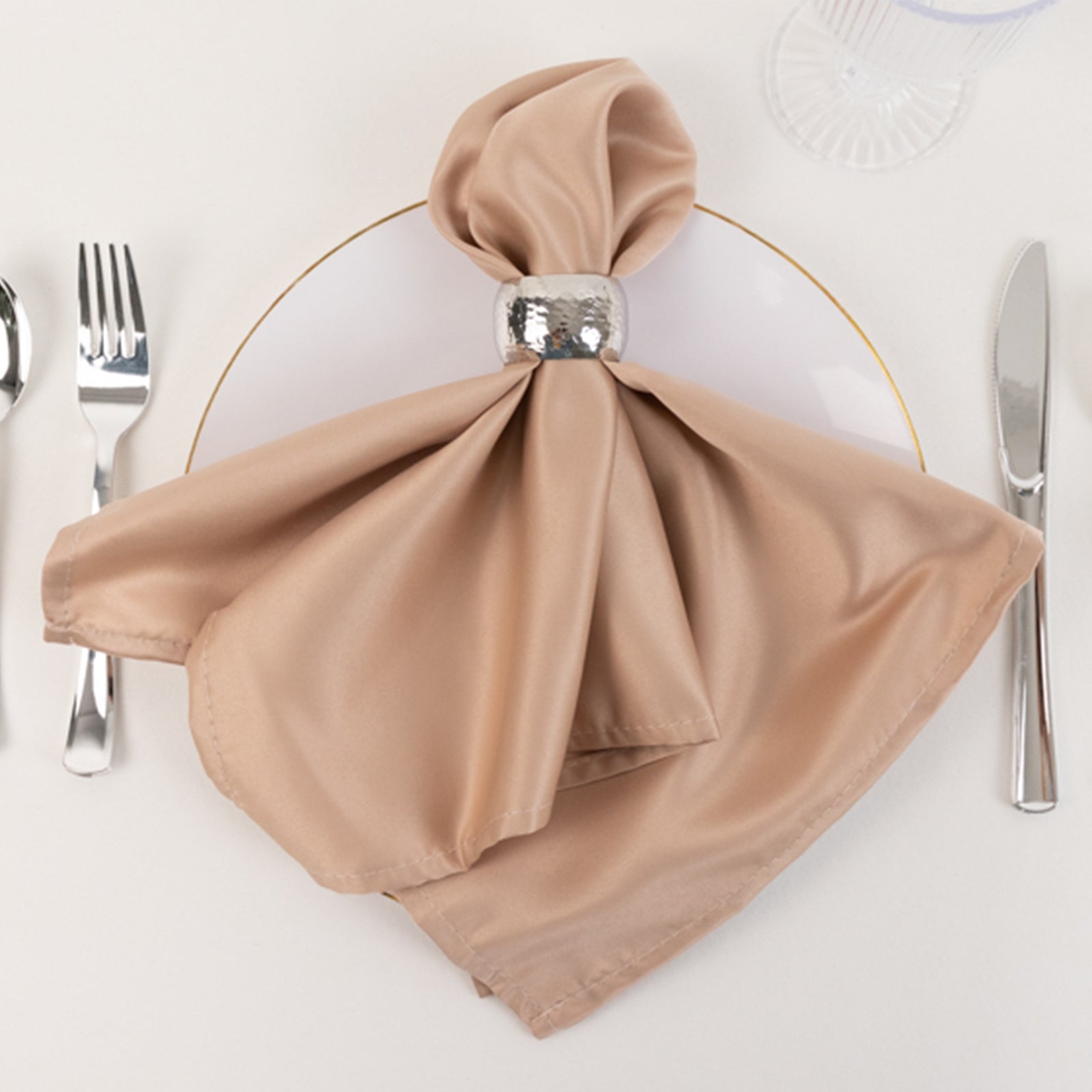 5-Pack Nude Lamour Satin 20x20 Dinner Napkins with Soft Matte Finish - Great Value!