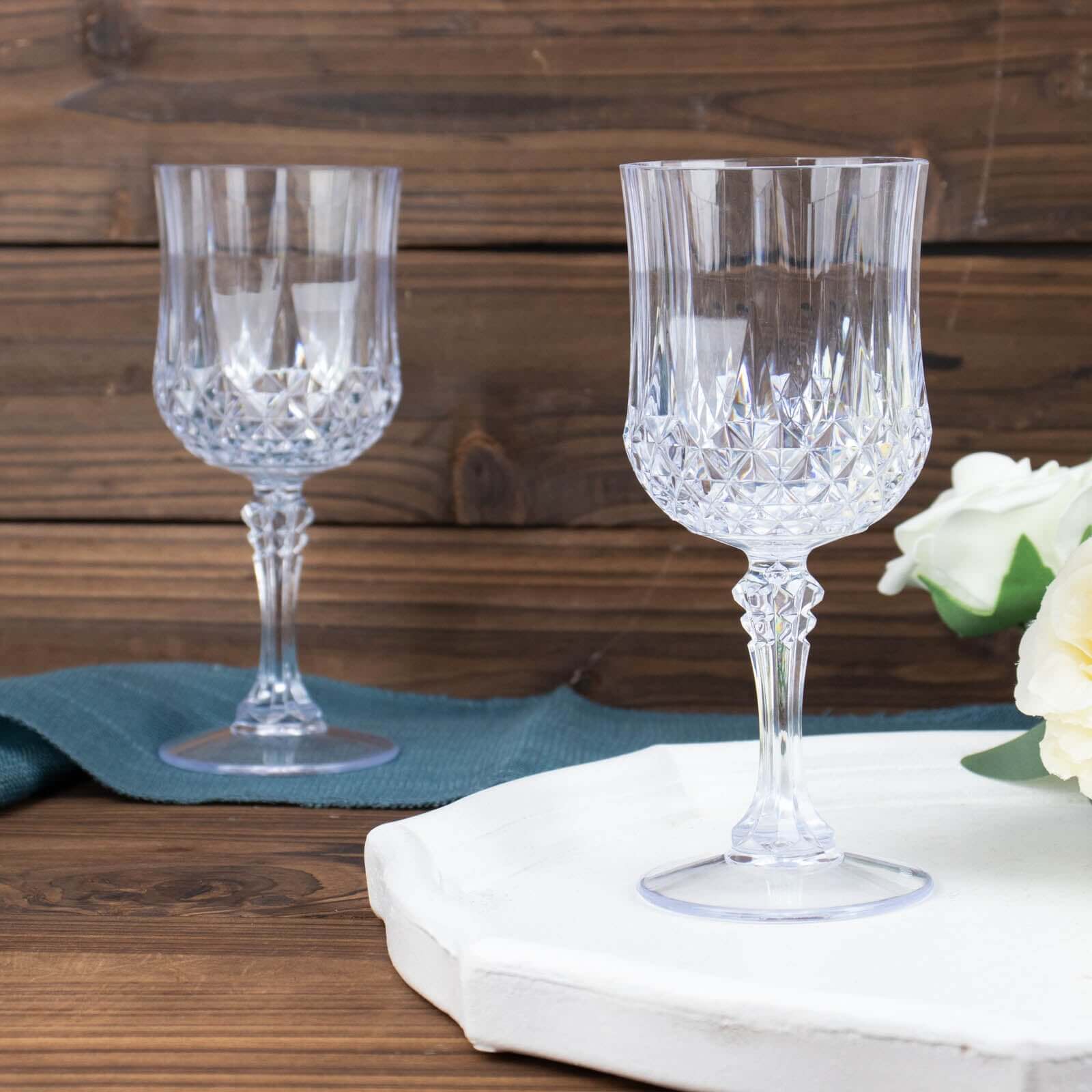 Amazing 6-Pack 8oz Shatterproof Clear Plastic Cocktail Goblets with Crystal Cut Design