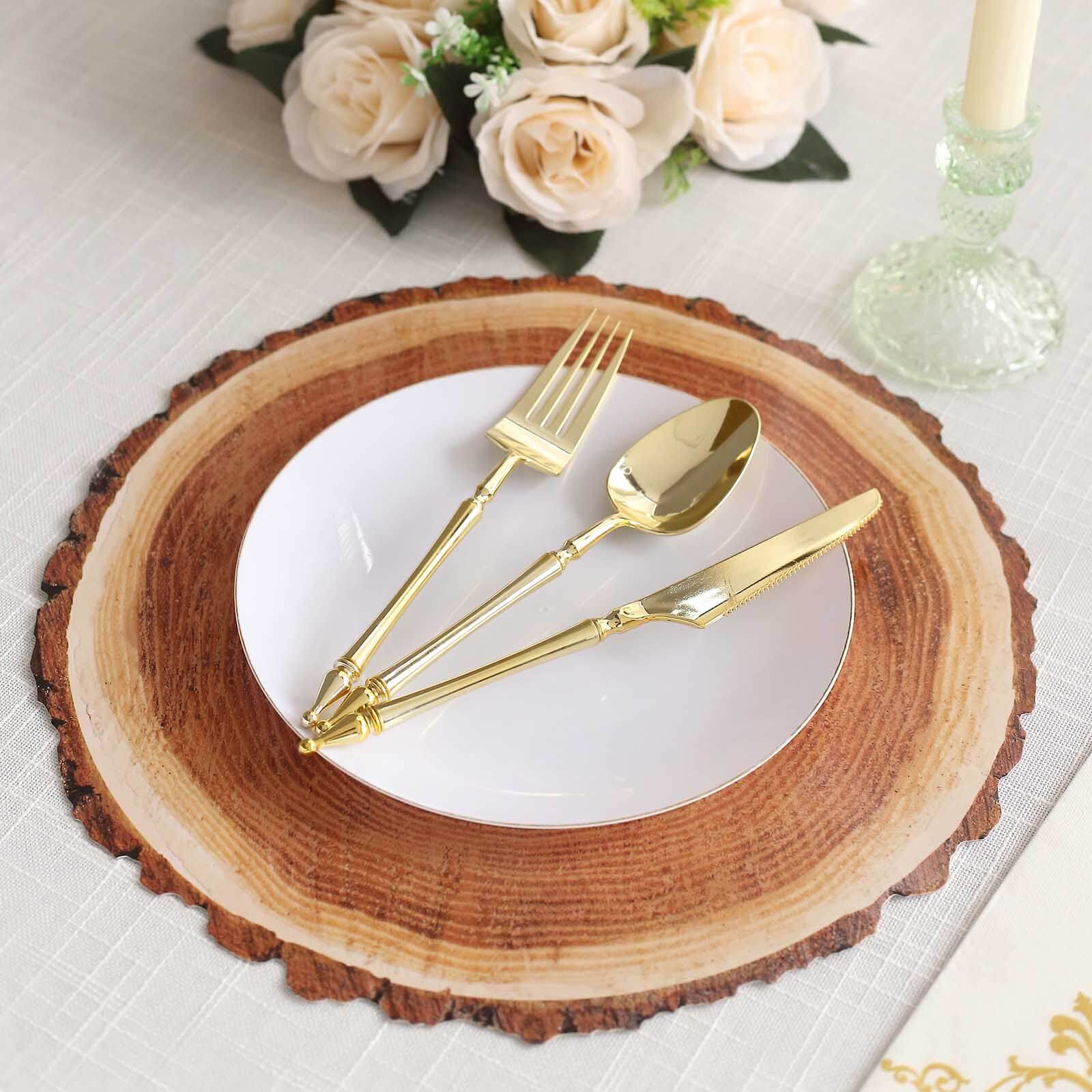 6-Pack Premium Disposable Round Cardboard Placemats with Natural Wood Slice Print, 13" Diameter