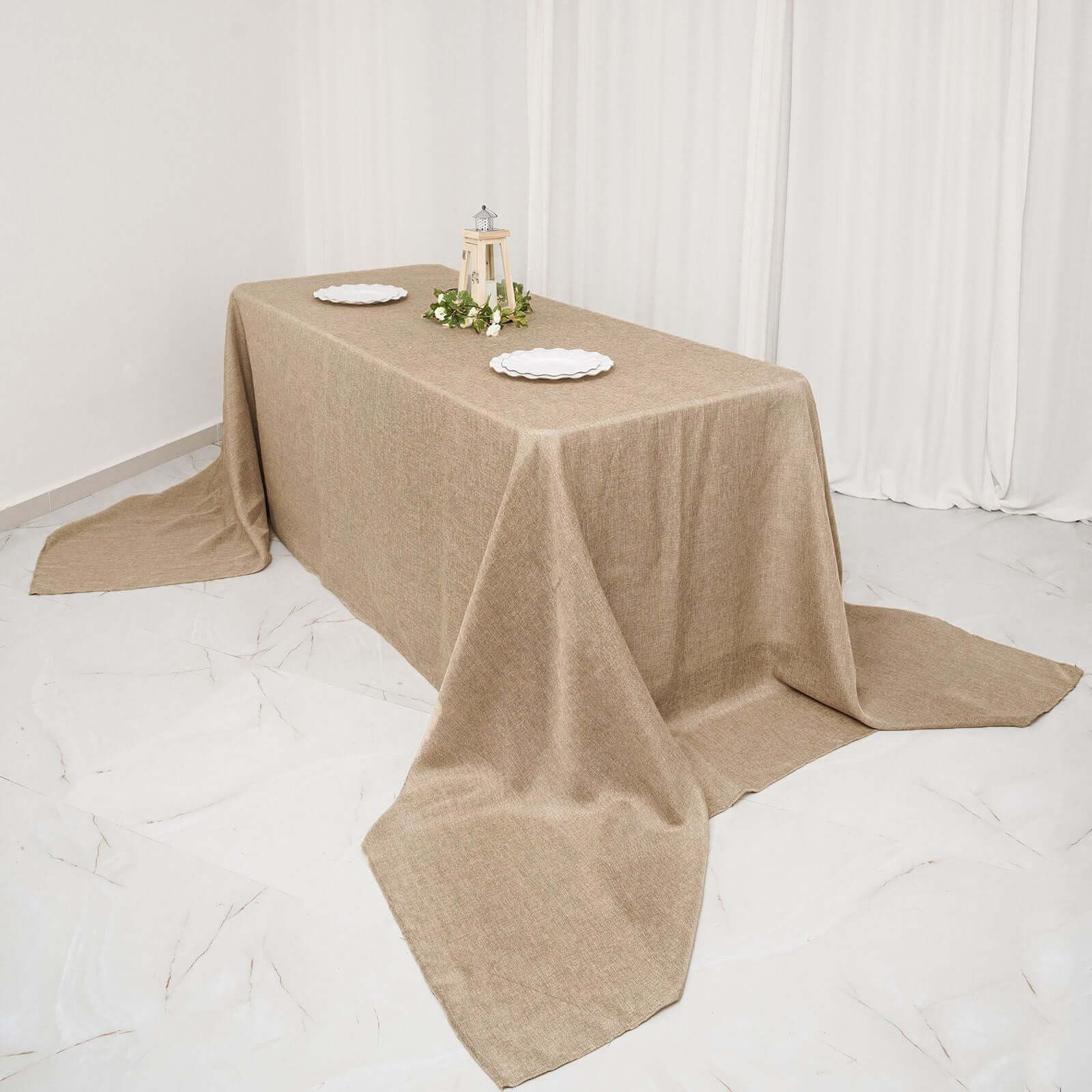 Natural Rustic Faux Burlap Jute Rectangle Tablecloth - Perfect for Events!