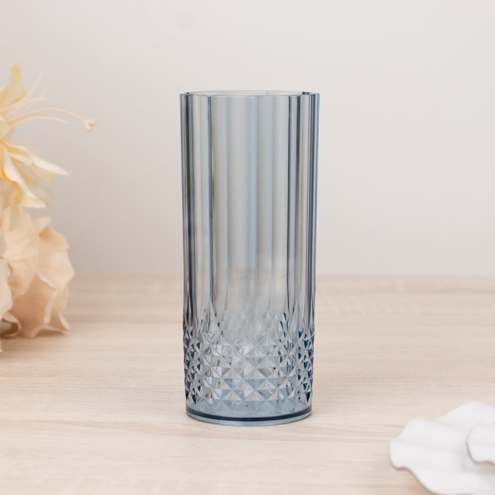 6-Pack Shatterproof 14oz Dusty Blue Plastic Cocktail Tumblers - Crystal Cut Style