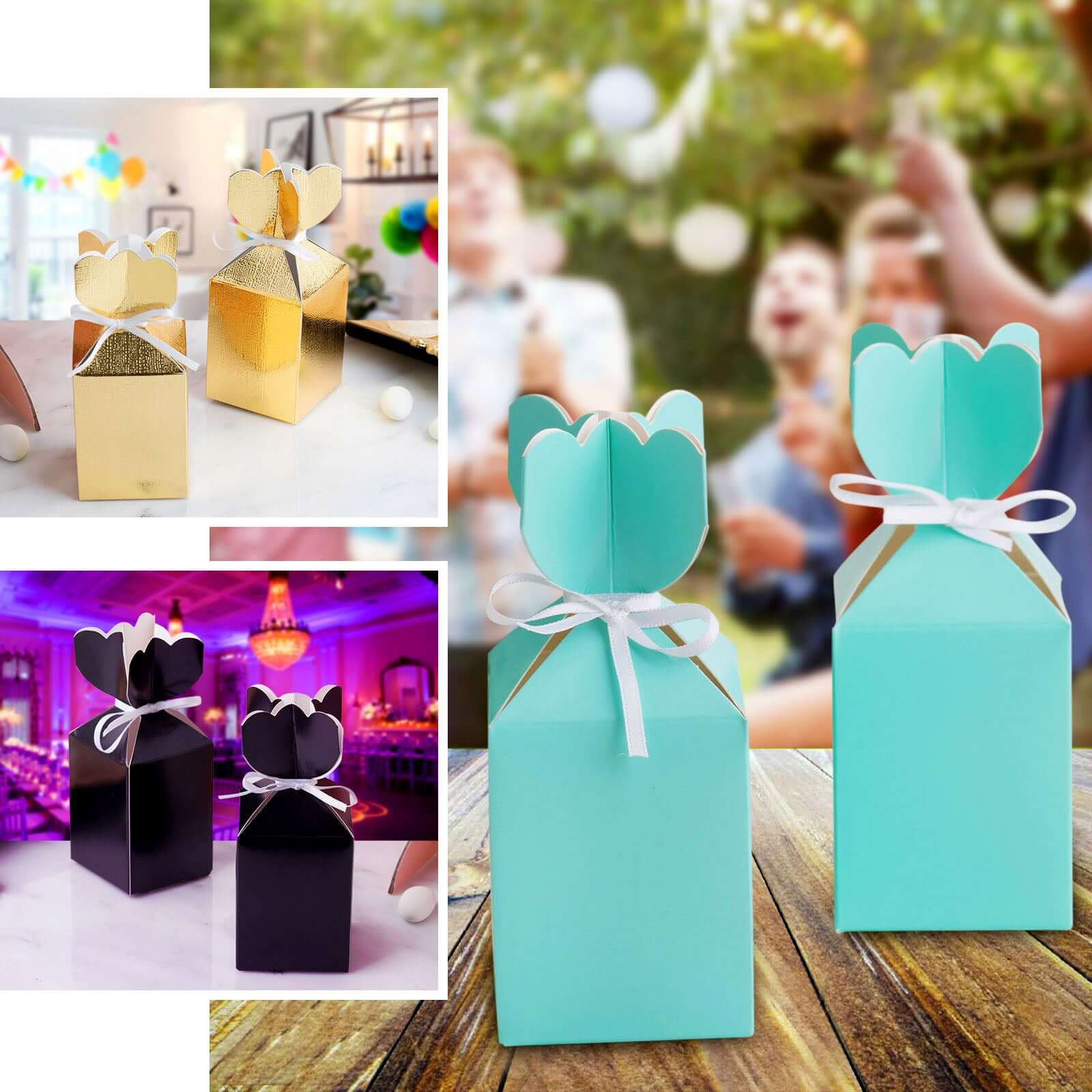 25-Pack Green Leaf Print Satin Ribbon Candy Gift Boxes - Perfect Party Favors