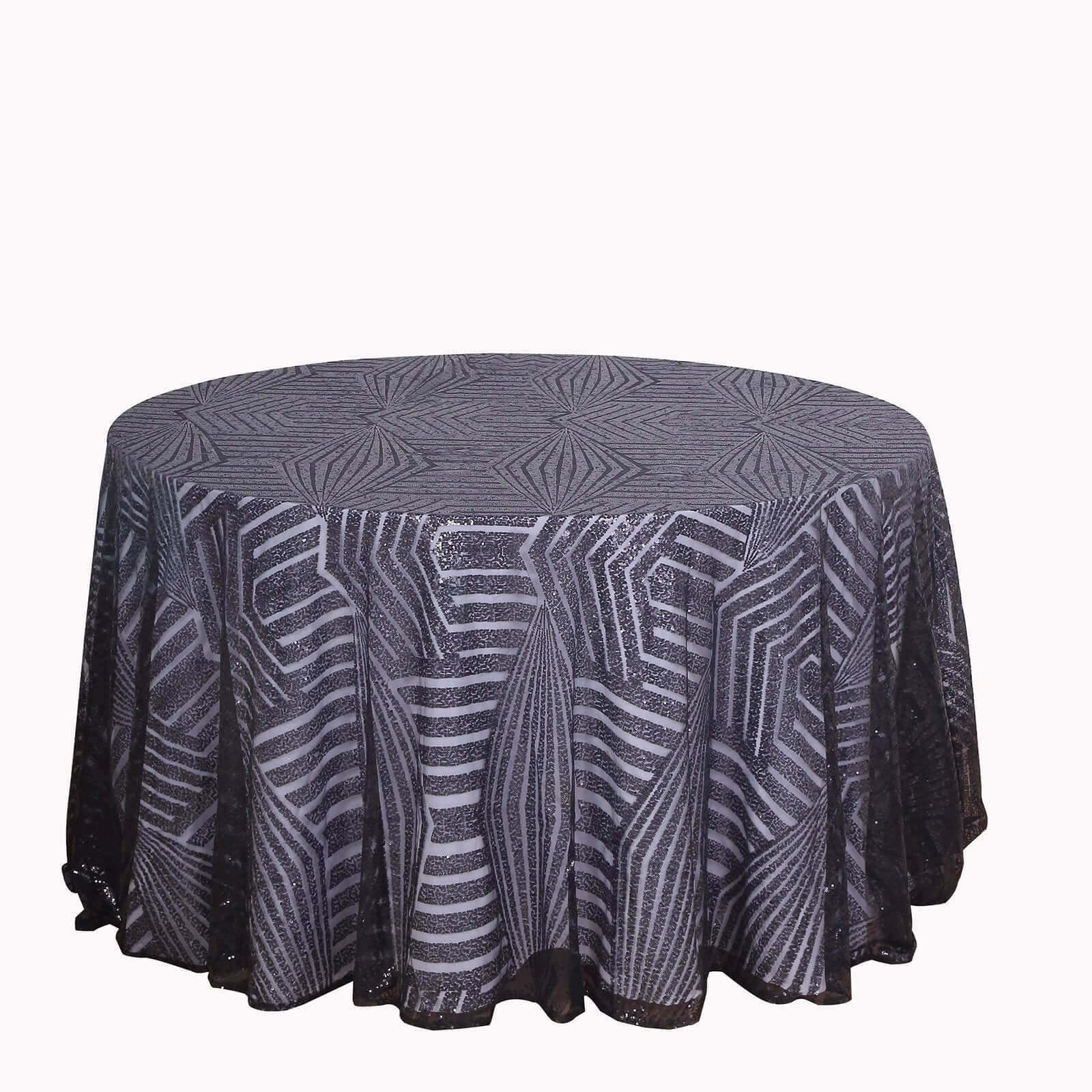 Black Seamless Diamond Glitz 120 Round Sequin Tablecloth - Perfect for Special Events