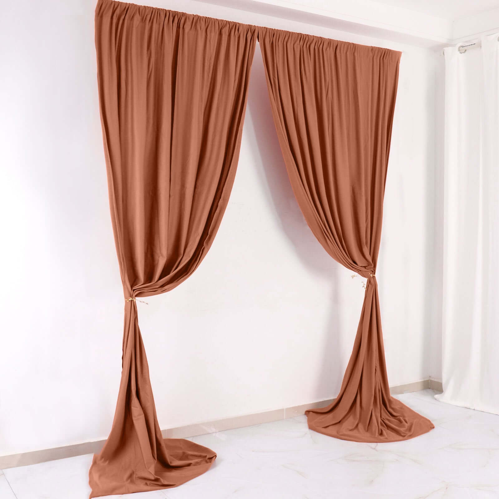 2-Pack Terracotta (Rust) Scuba Polyester Event Curtains - 10ftx10ft, Durable Flame Resistant, Wrinkle-Free
