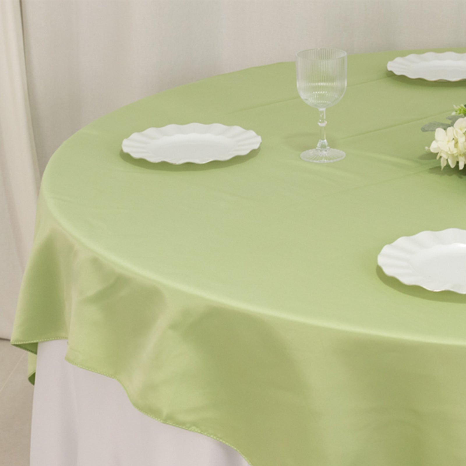 Sage Green Lamour Satin 72x72 Square Table Overlay with Smooth Finish