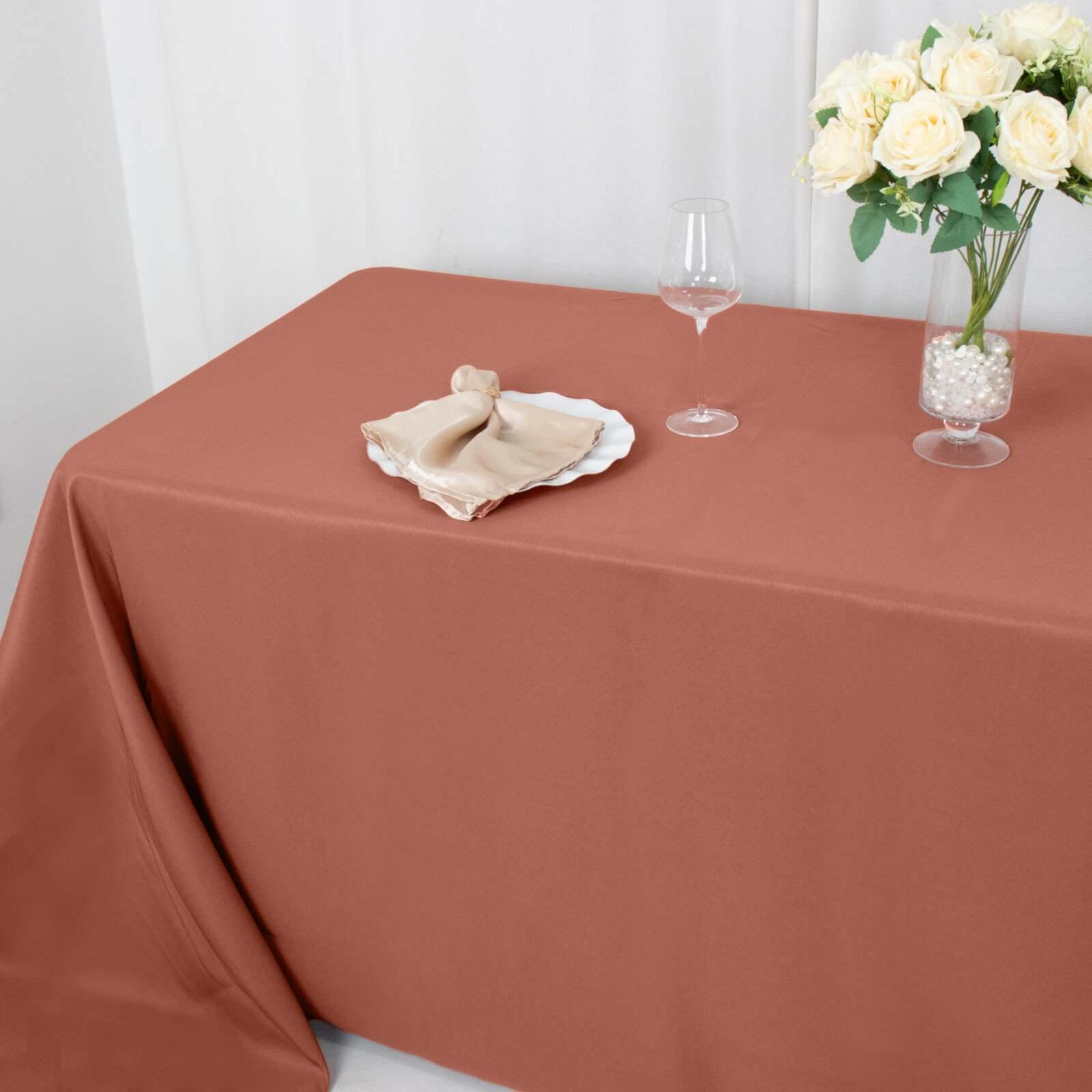 Hot Deal! 90x132 Premium Seamless 220GSM Stain-Resistant Terracotta (Rust) Polyester Tablecloth