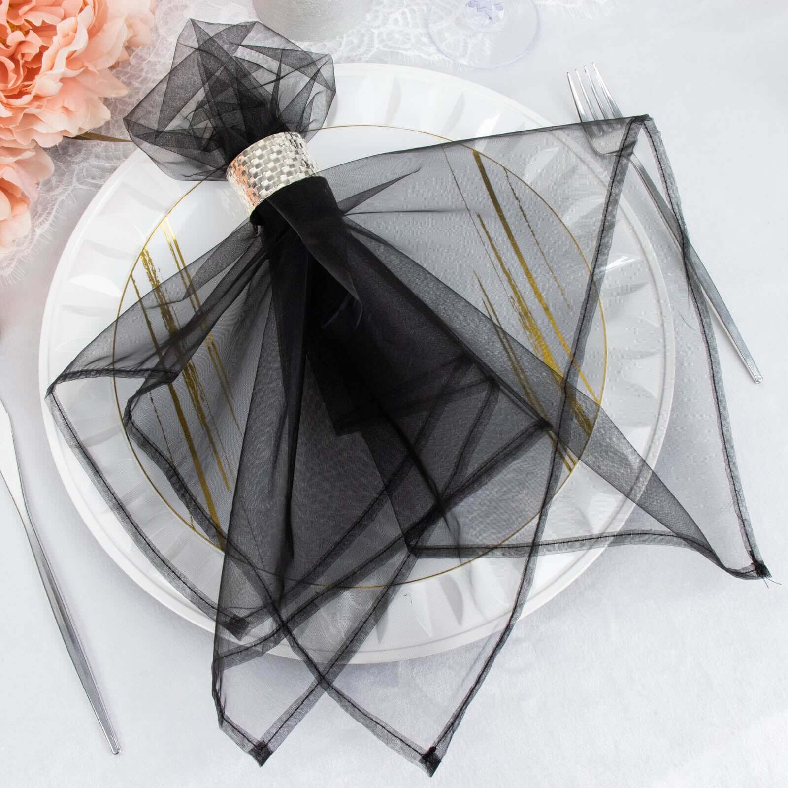 Great Deal! 10-Pack of 23x23 Black Organza Sheer Dinner Napkins