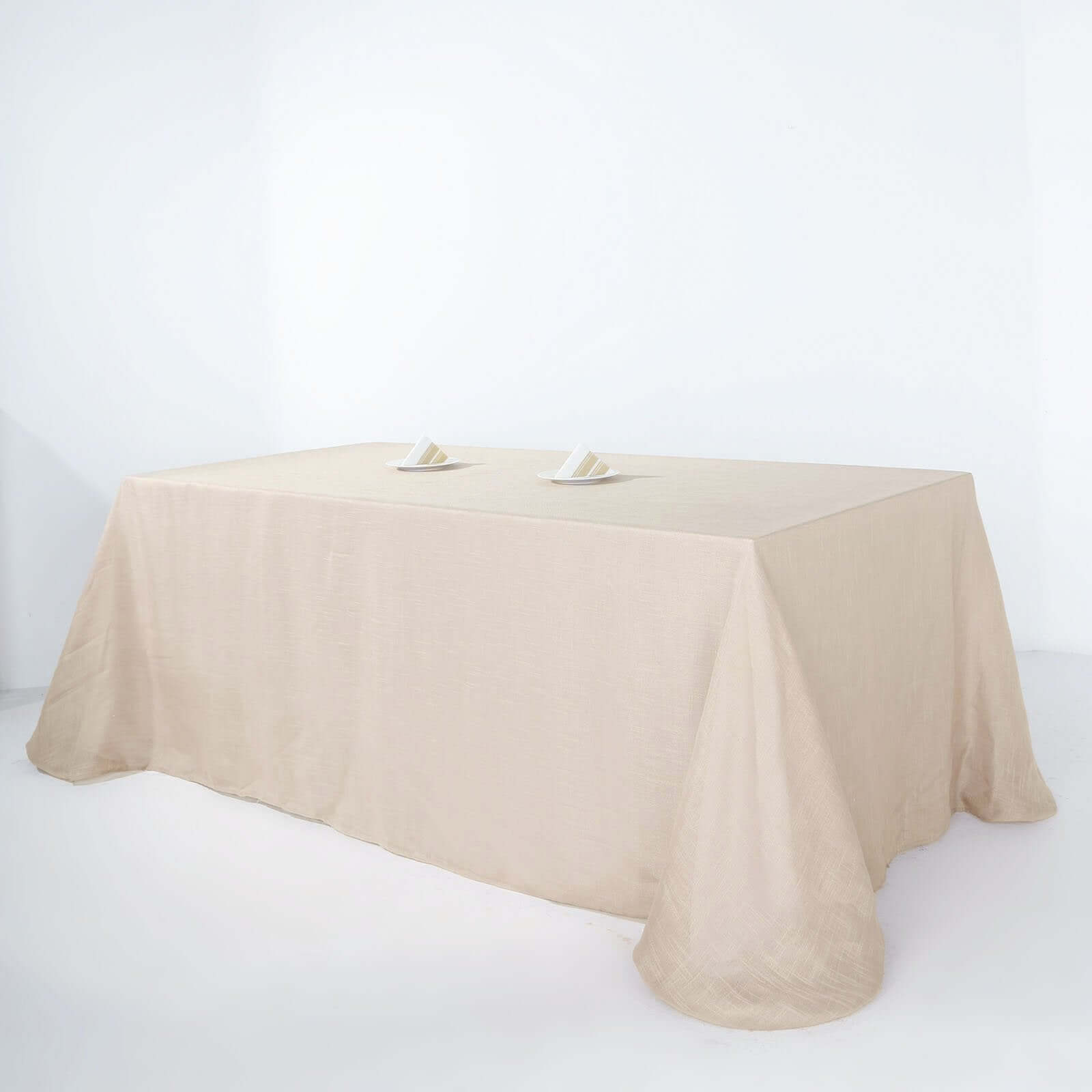 Beige Faux Linen Rectangular Tablecloth - Wrinkle-Resistant, Slubby Texture