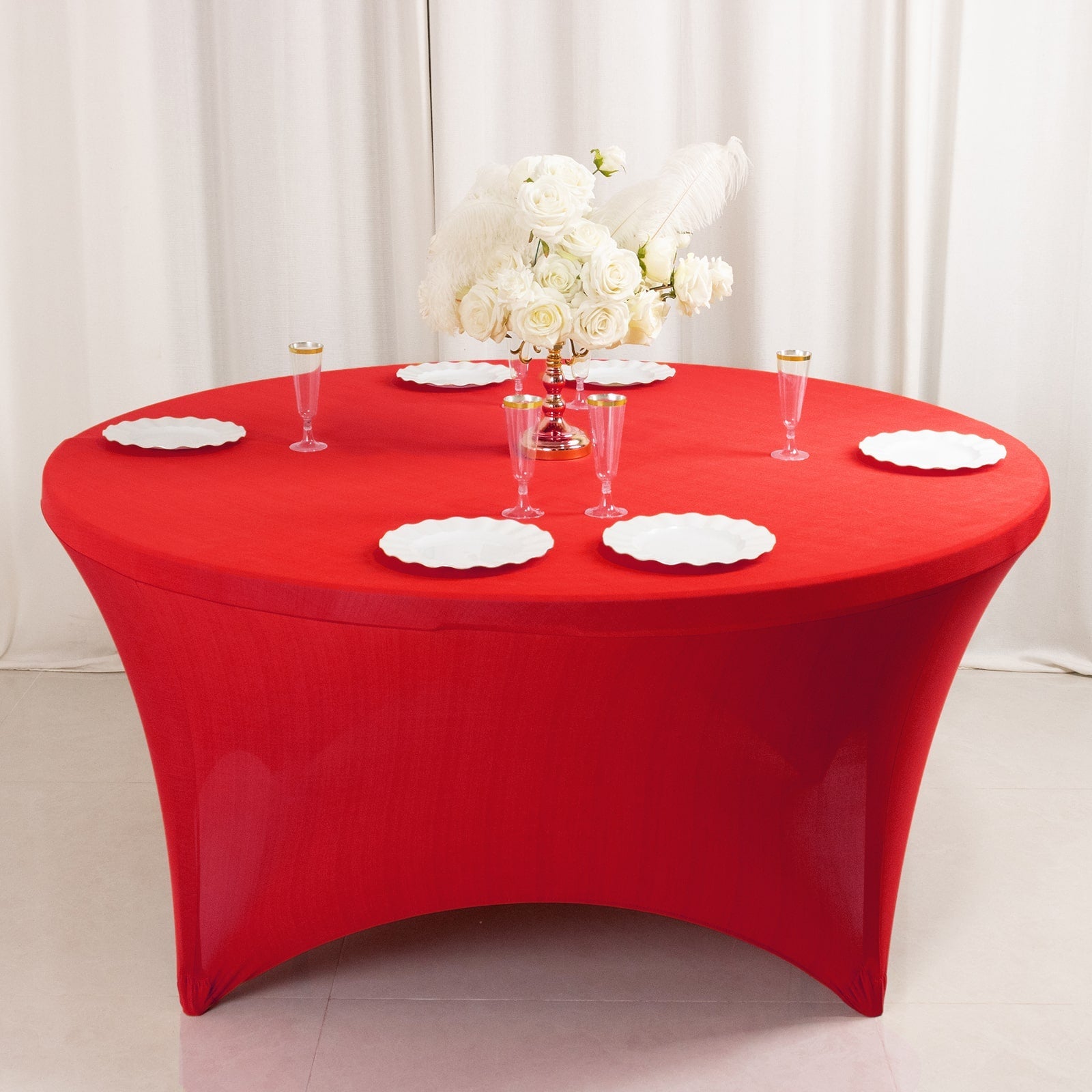 Red 5ft Stretch Spandex Round Tablecloth - Durable & Form-Fitting