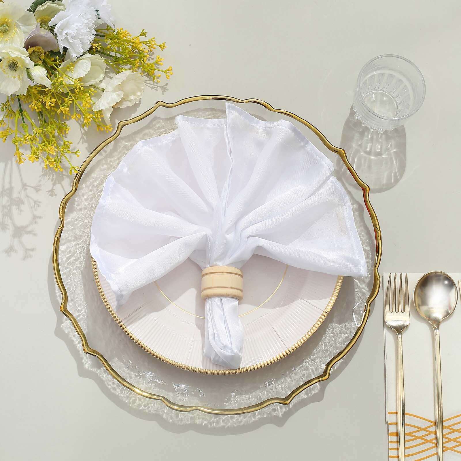 8-Piece Set of 13-Inch Clear Glass Charger Plates with Gold Sunflower Scalloped Edges