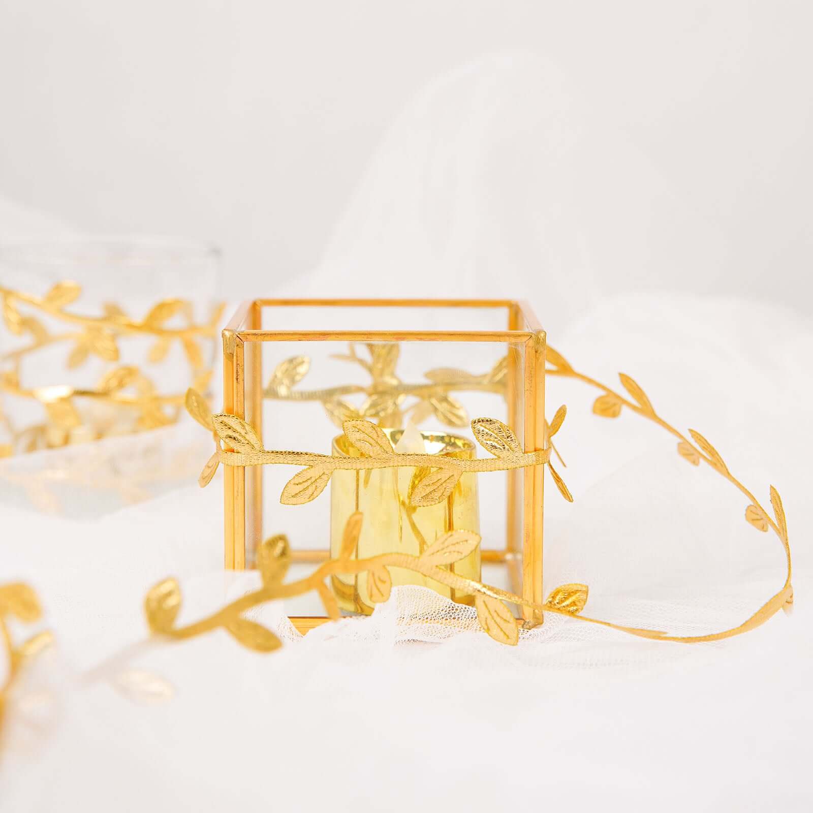 67ft Gold Olive Leaf Artificial Ribbon Trim for DIY Party, Wedding, and Home Decor
