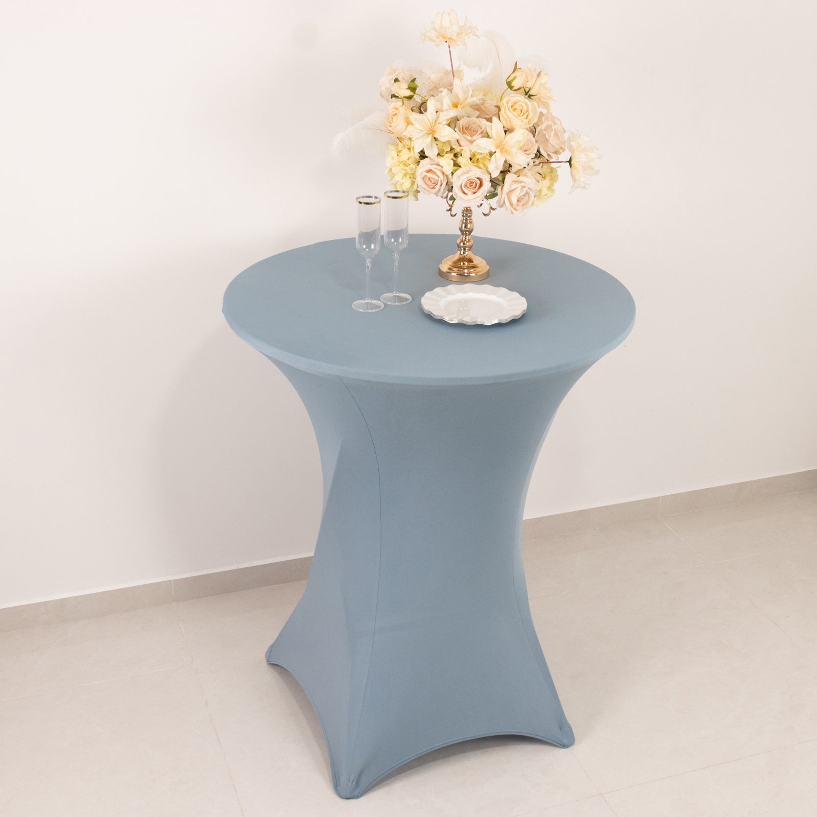 Dusty Blue Spandex Stretch Fitted Cocktail Table Cover - 33 - 36 Inches, Easy to Maintain