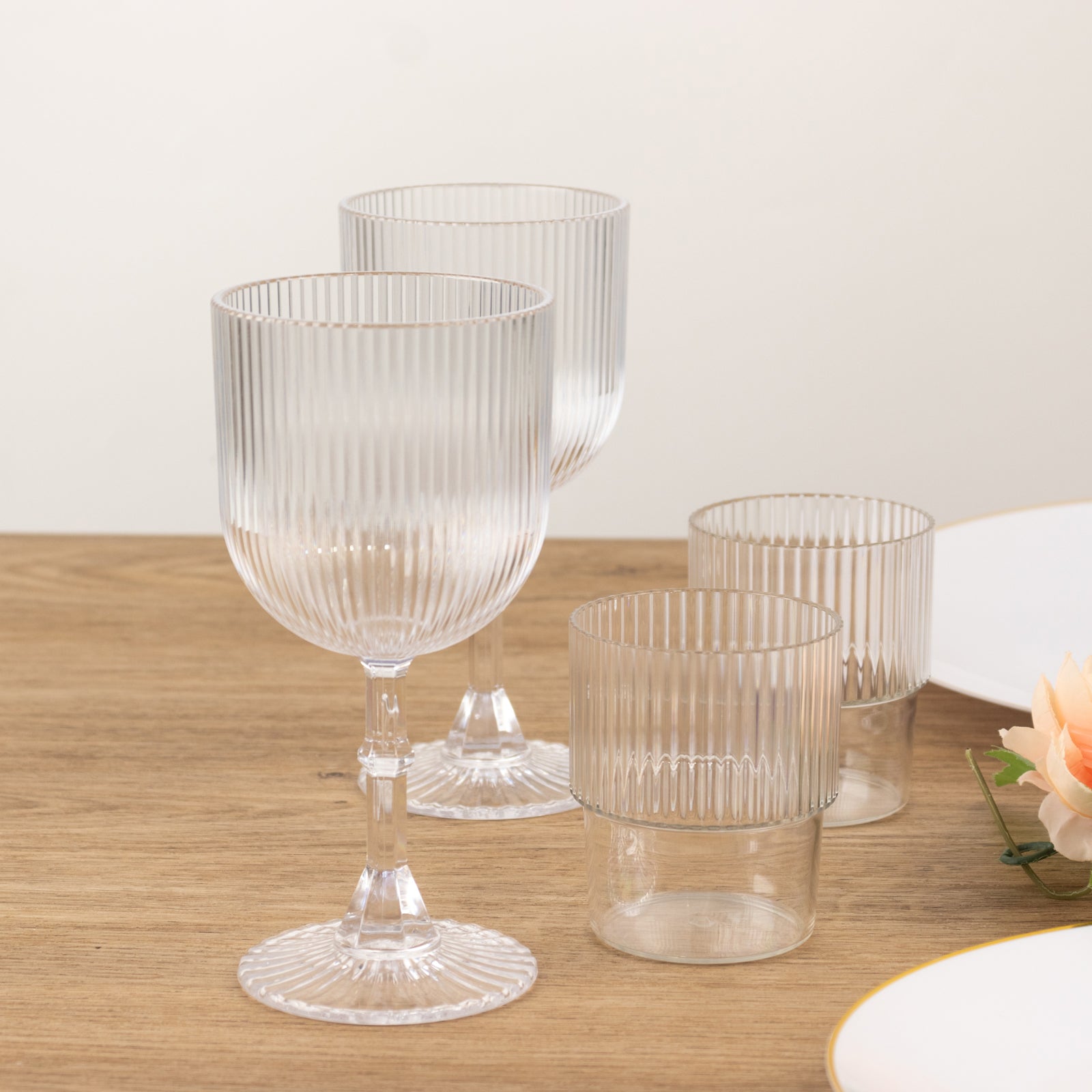 Hot Deal! 12-Pack Reusable 7oz Clear Plastic Stackable Drinking Tumblers with Ribbed Pattern
