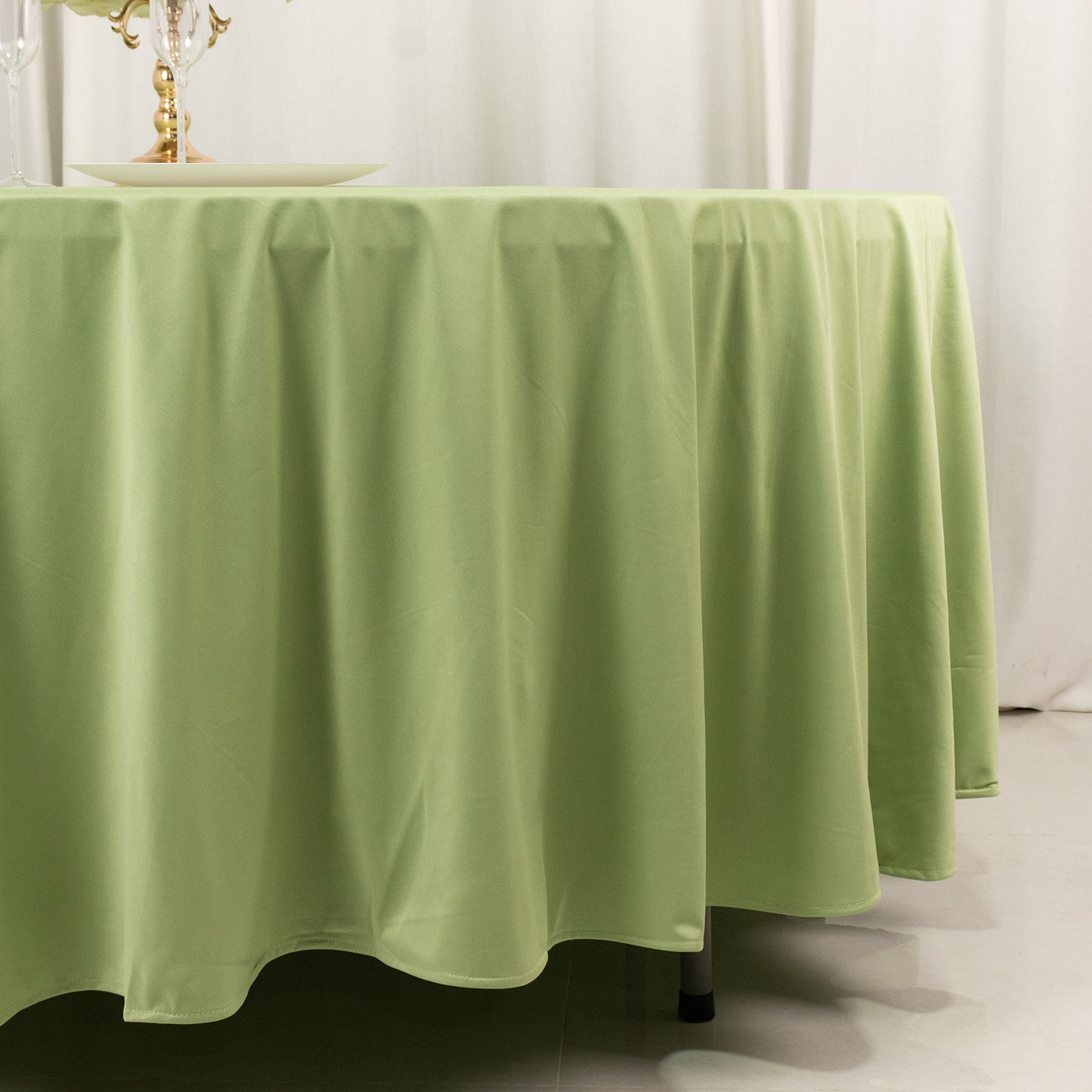 Hot Sale! Premium Sage Green 108" Round Scuba Tablecloth - Wrinkle & Stain Free
