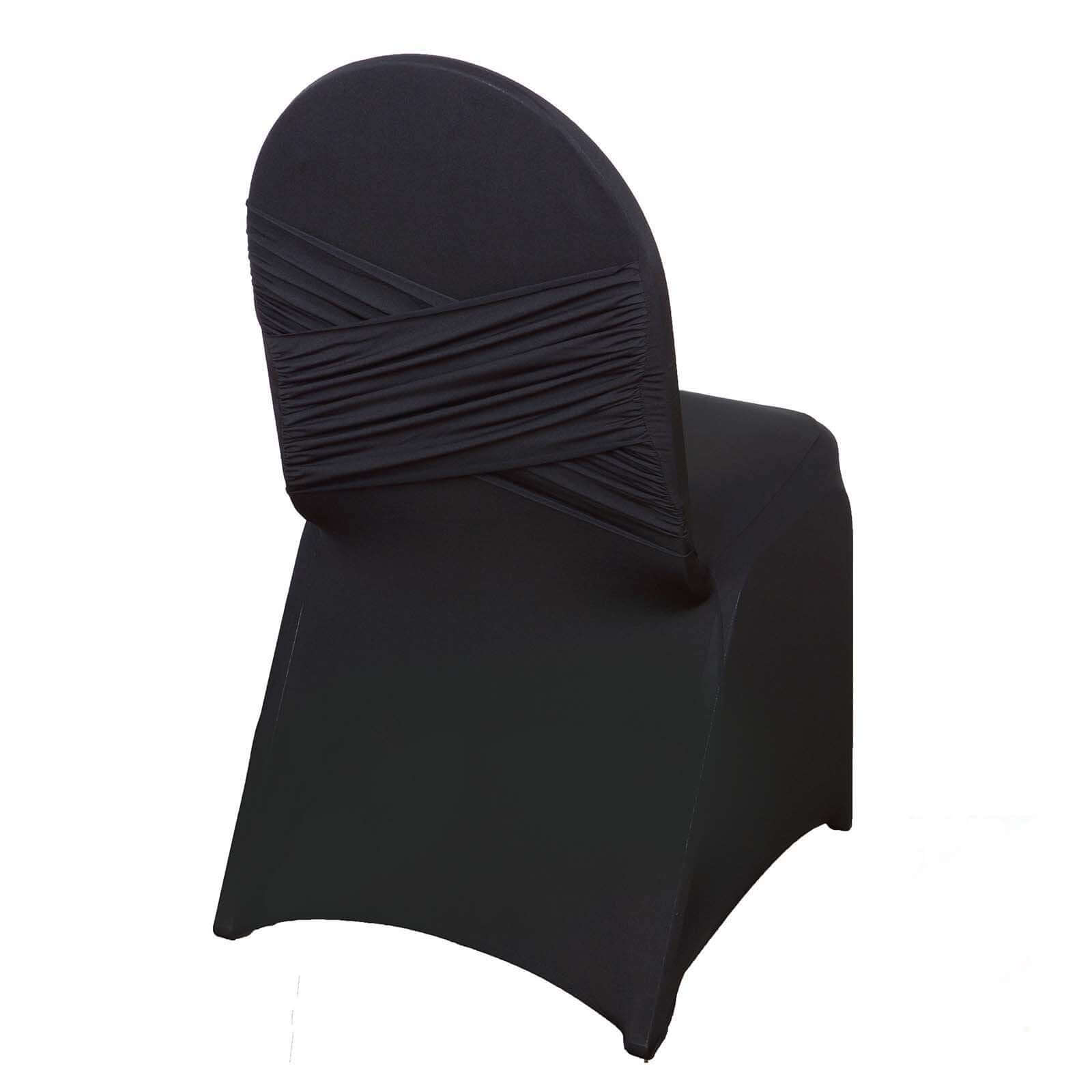 Black Spandex Chair Cover in Madrid Style - 180GSM Stretch Slipcover for Banquet Chairs
