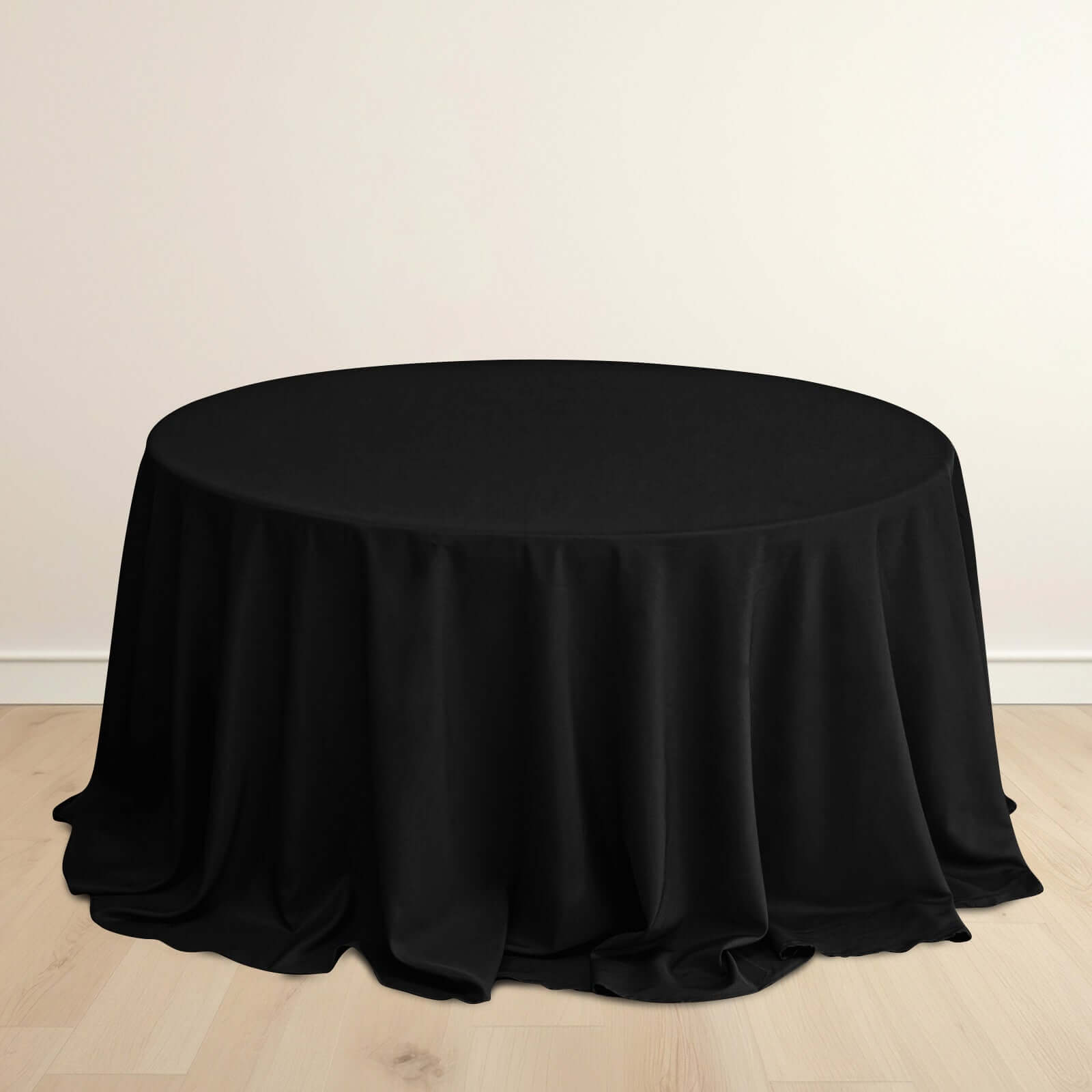 Black Premium Scuba 132' Round Wrinkle-Free & Stain-Resistant Tablecloth for Weddings & Events