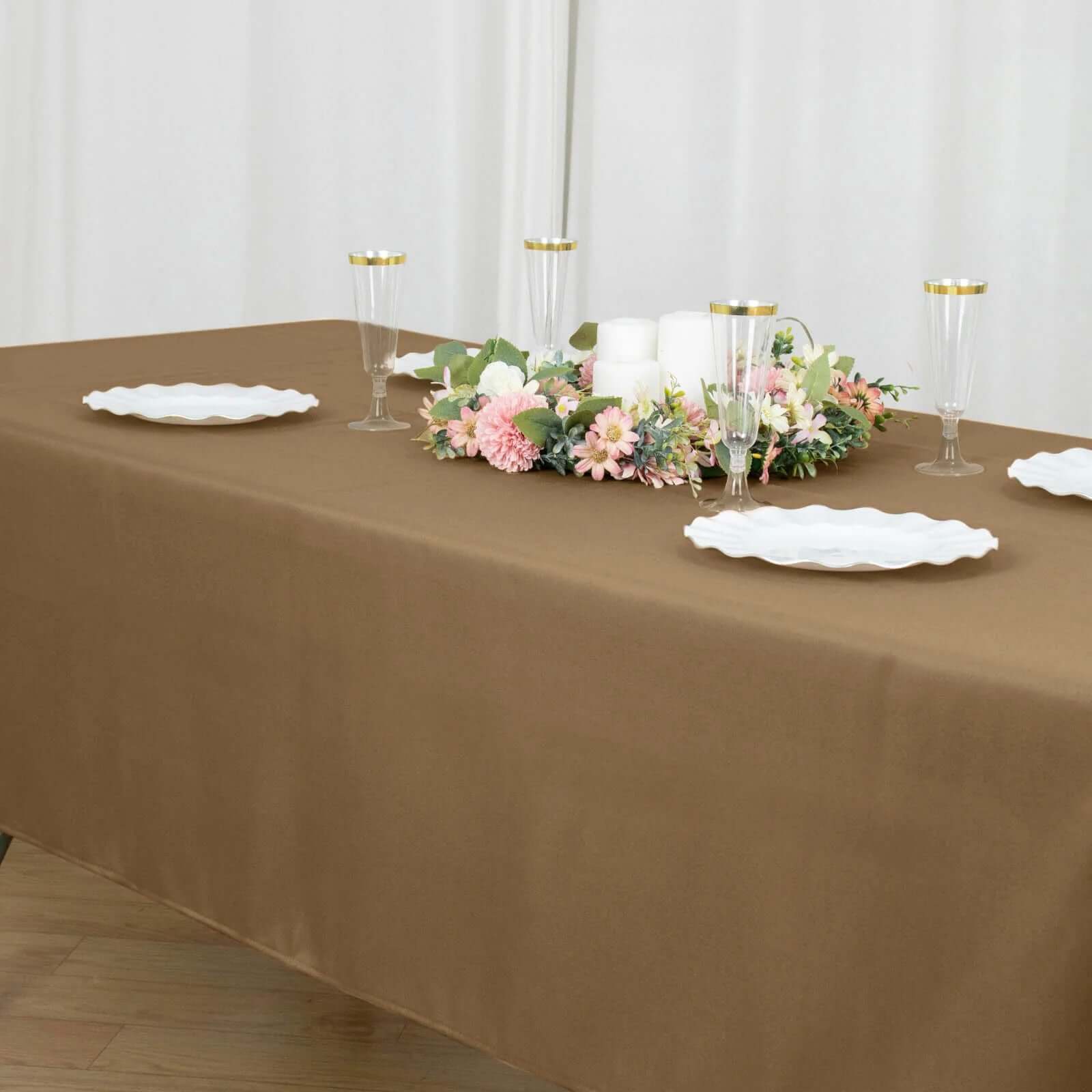 Stylish and Durable Taupe Polyester Rectangle Tablecloth (60x102) - Perfect for Events