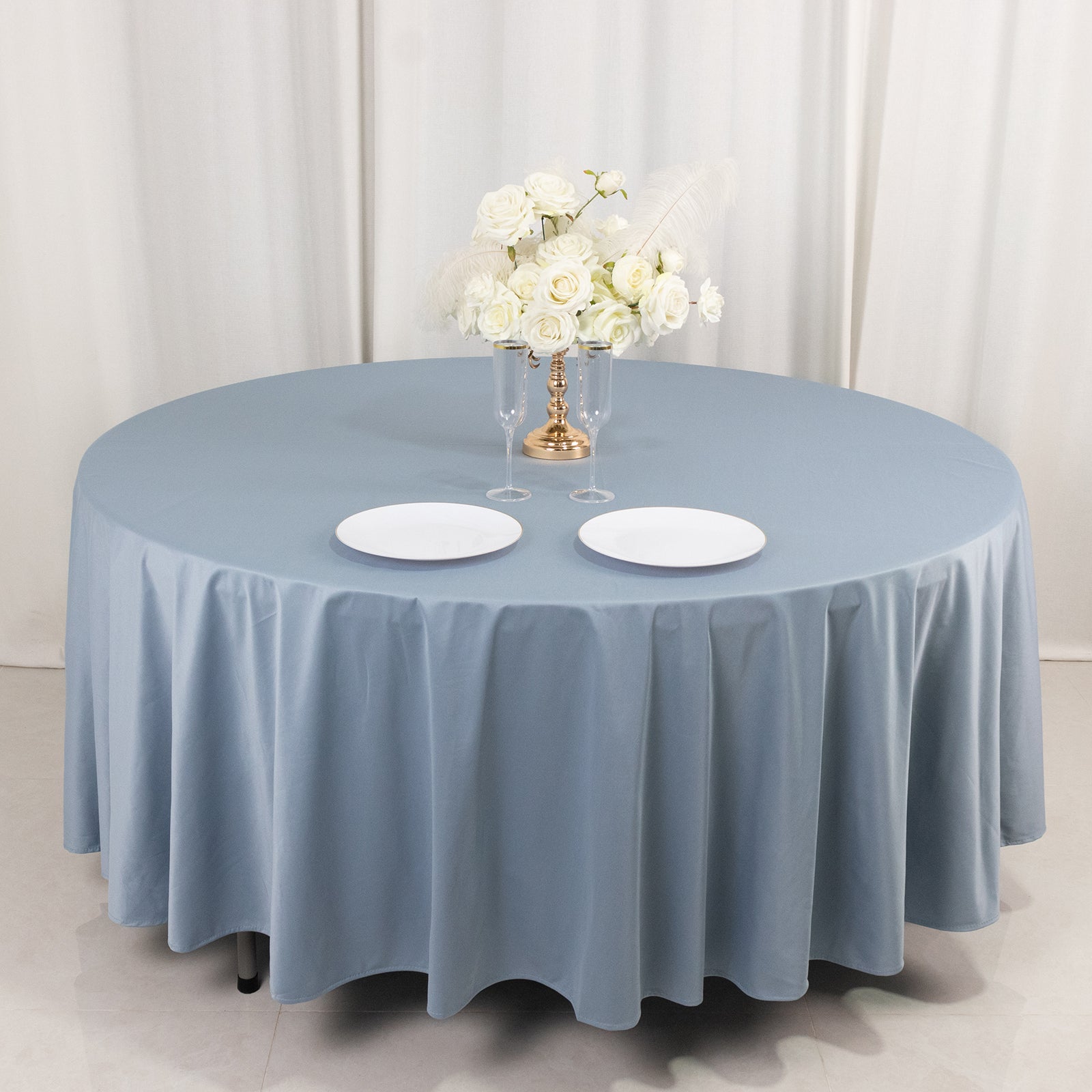Exclusive Dusty Blue 108' Scuba Round Tablecloth - Wrinkle & Stain Free