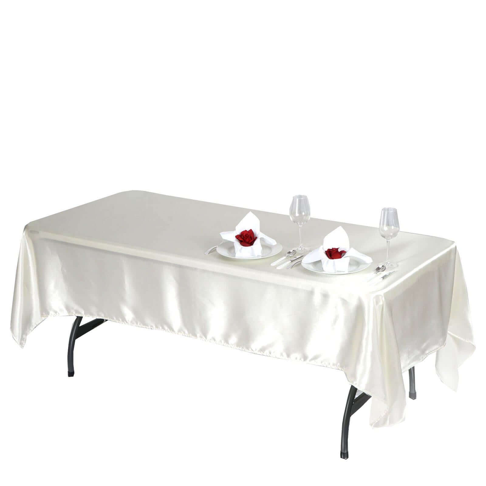 Ivory Satin 60x102 Rectangular Tablecloth - Smooth, Lustrous Table Cover