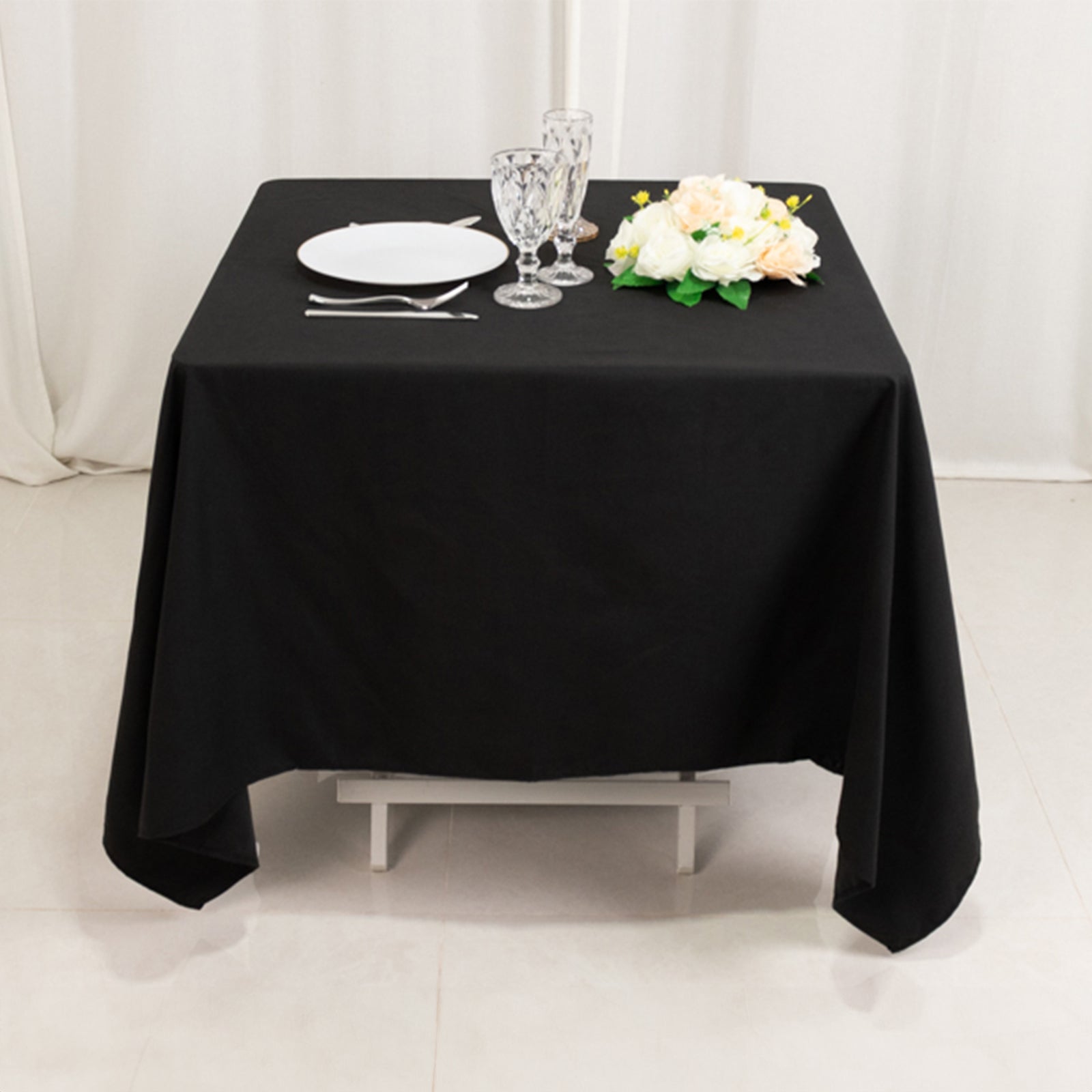 Black 70x70 Square Wrinkle-Resistant Cotton Blend Tablecloth for Events
