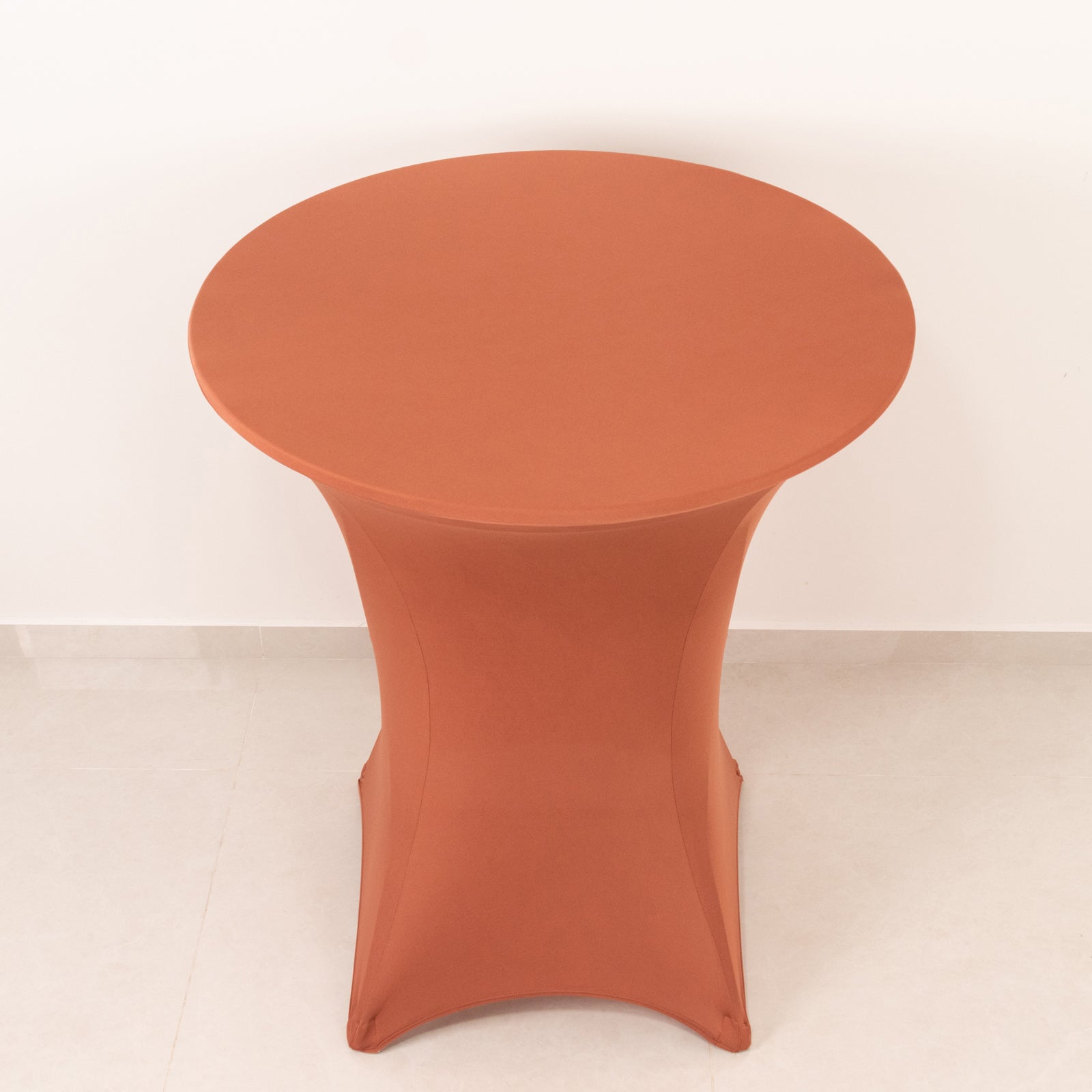 Stretchable Spandex Cocktail Table Cover in Terracotta (Rust) - Easy Maintenance for 33 - 36' Tables
