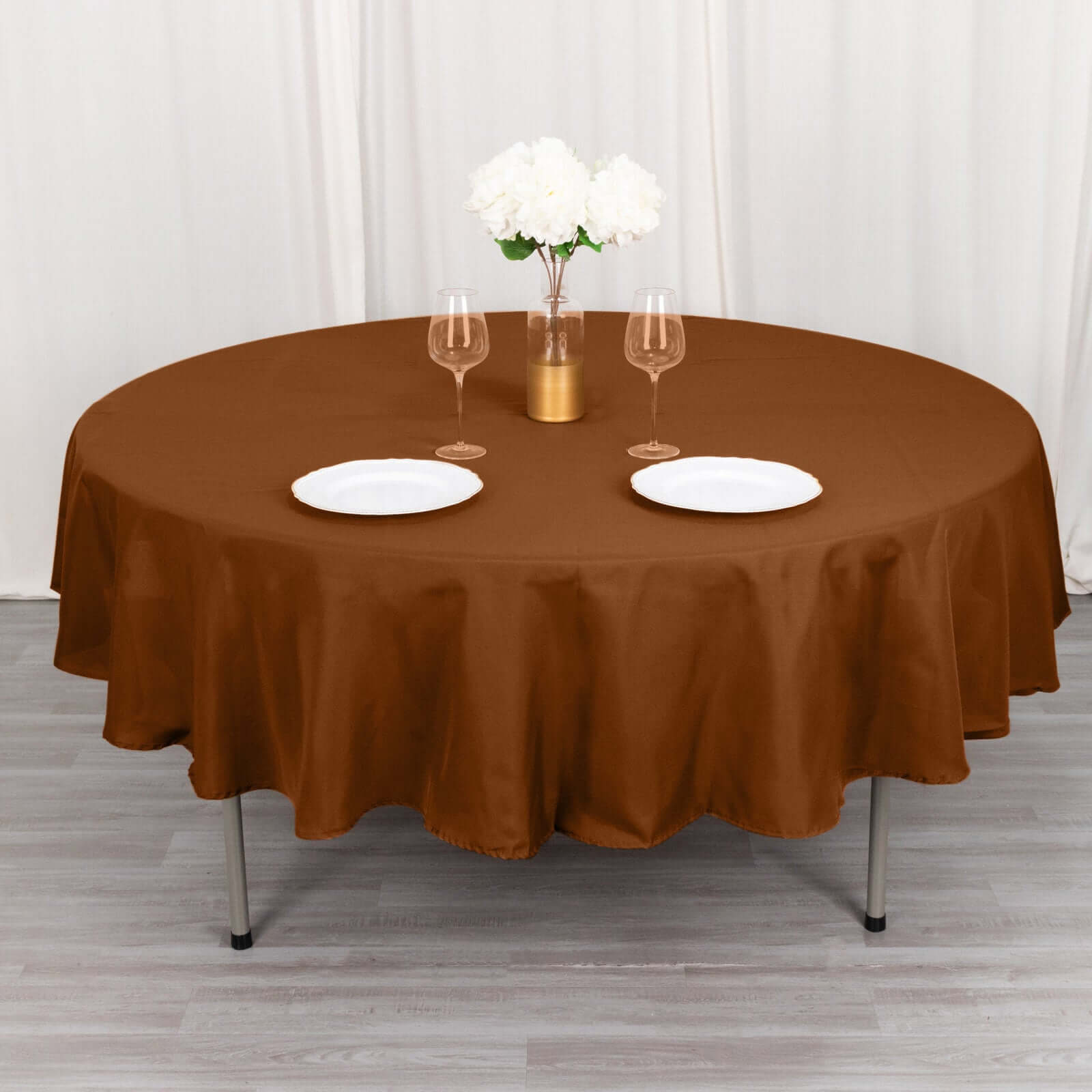 Discount! 90' Round Cinnamon Brown Polyester Tablecloth - Stain & Wrinkle Resistant