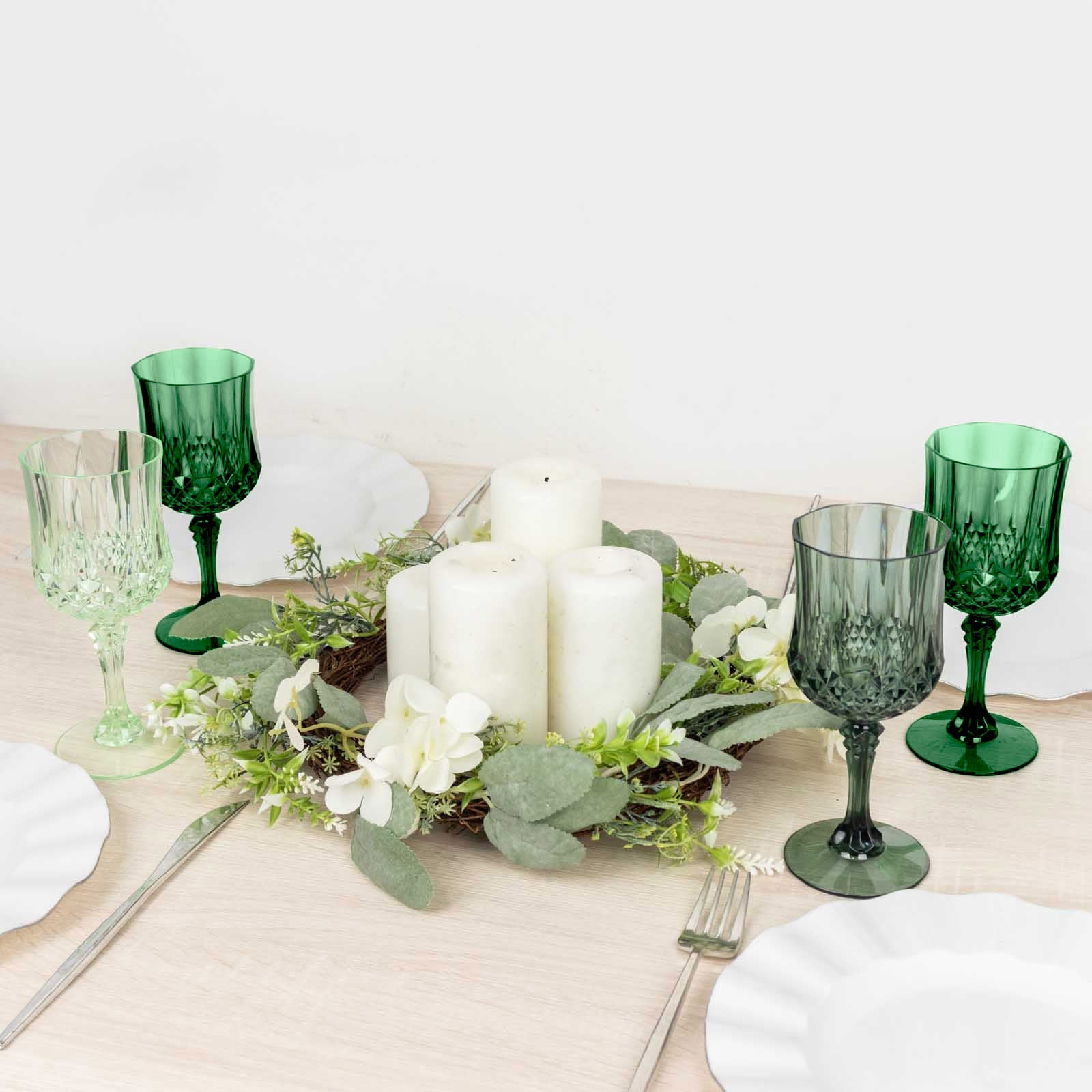 Hot Deal! 12-Pack 8oz Shatterproof Plastic Cocktail Goblets in Assorted Green Crystal Cut Design
