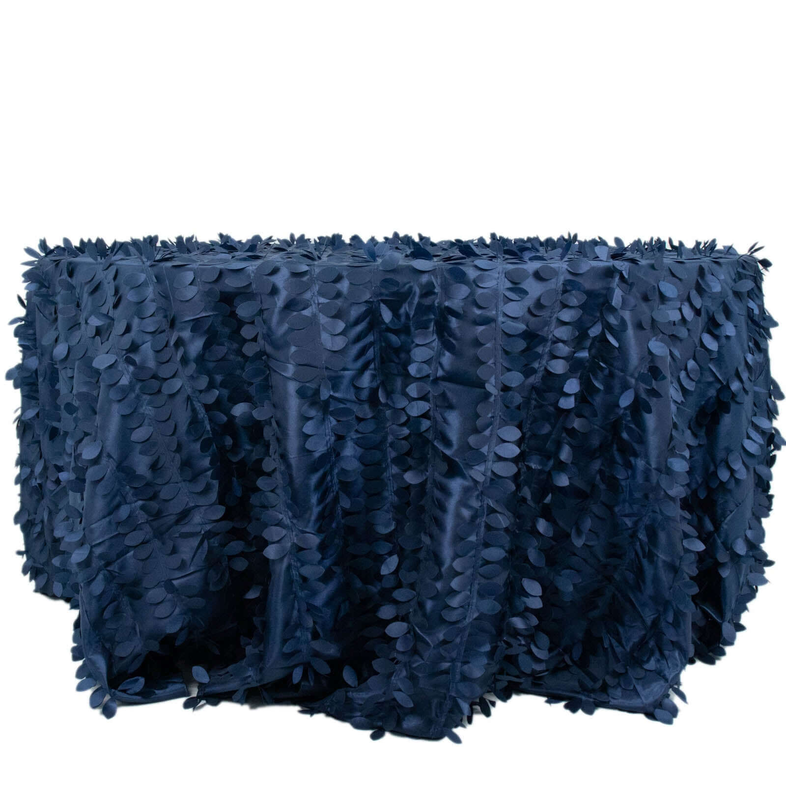 Hot Sale! Navy Blue Taffeta 132-Inch Round Tablecloth with 3D Leaf Petal Design