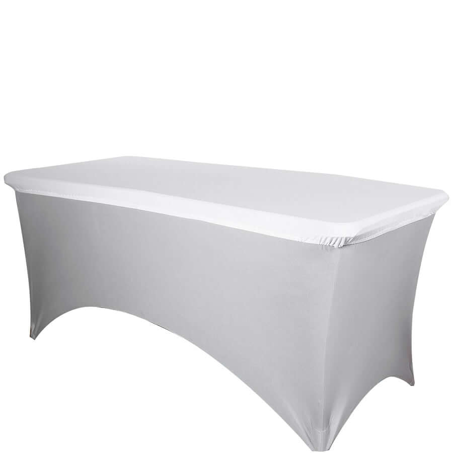 White Stretch Spandex 72x30 Rectangle Fitted Table Topper - Durable & Sleek