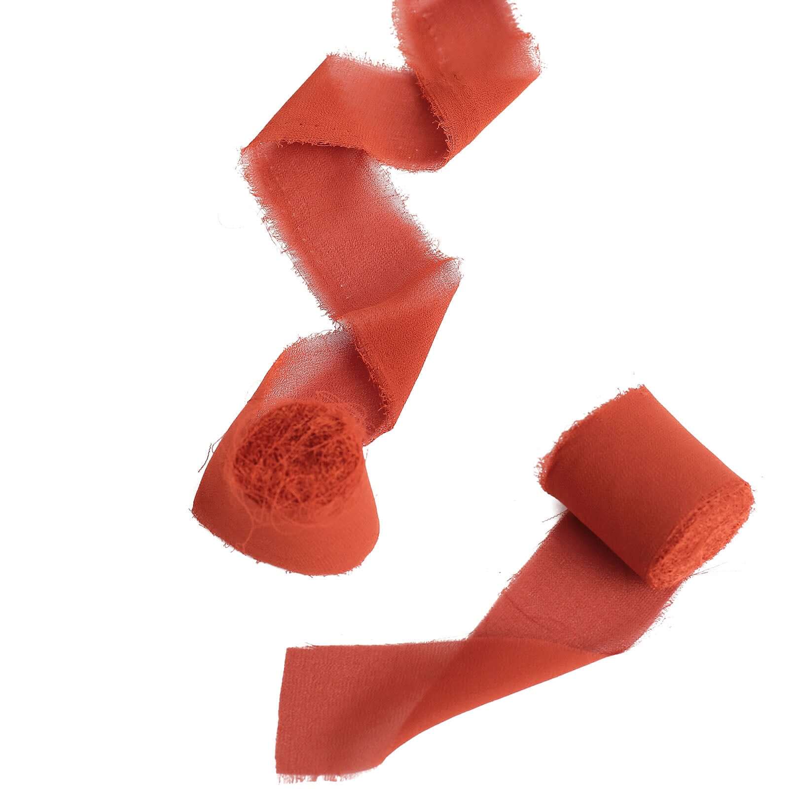 Special Offer! 2-Pack 6-Yard Terracotta (Rust) Silk-Like Chiffon Ribbon Rolls for DIY Wedding Bouquets