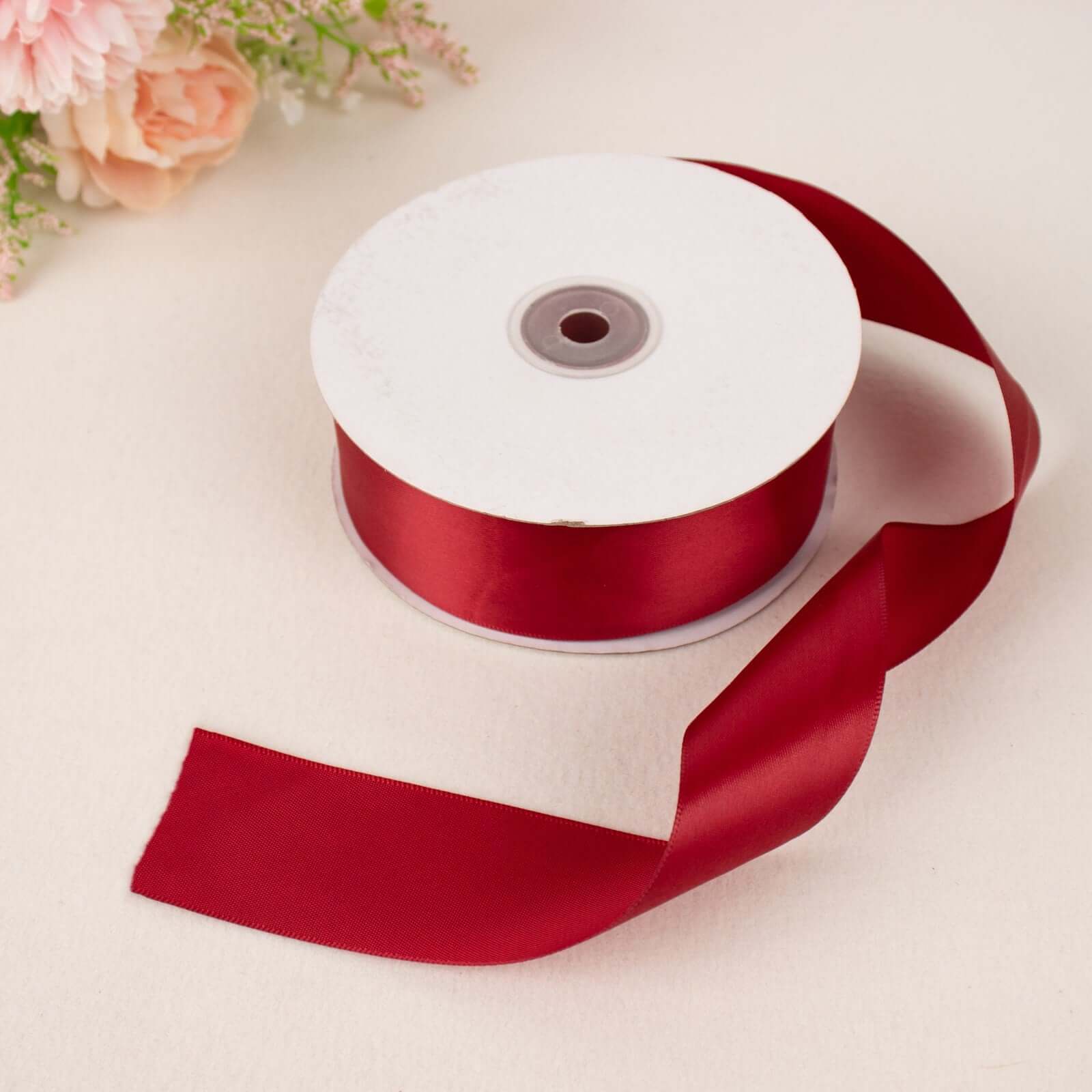 Hot Sale! 50 Yards 1.5-Inch Burgundy Single-Faced Decorative Polyester Satin Ribbon