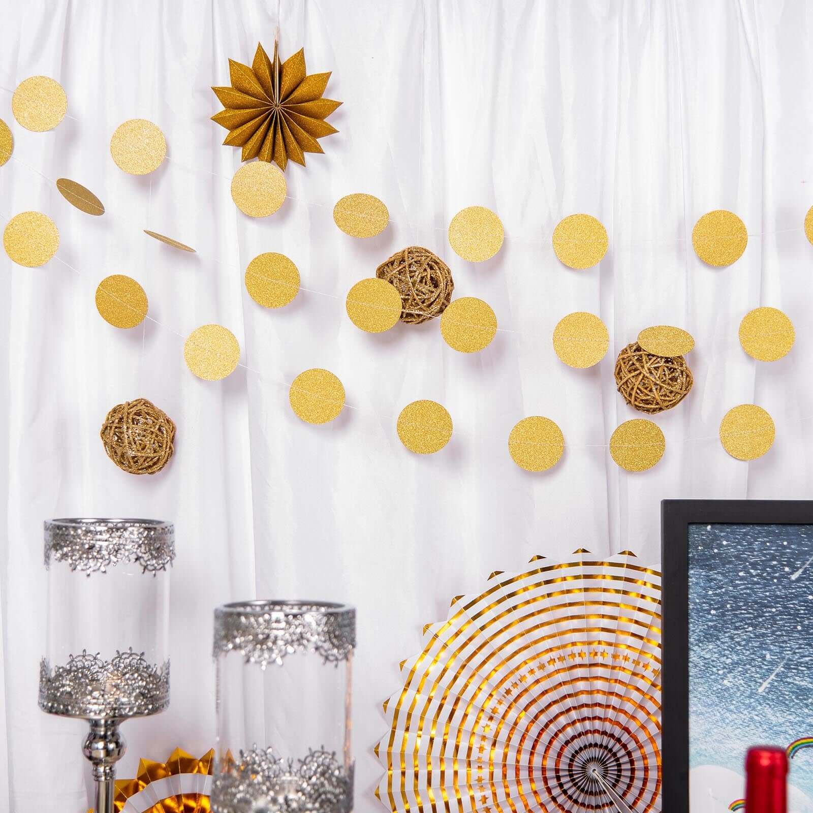 Hot Sale! 3-Piece Set of 7.5ft Gold Glitter Circle Dot Party Paper Garland Banners for Hanging Backdrops